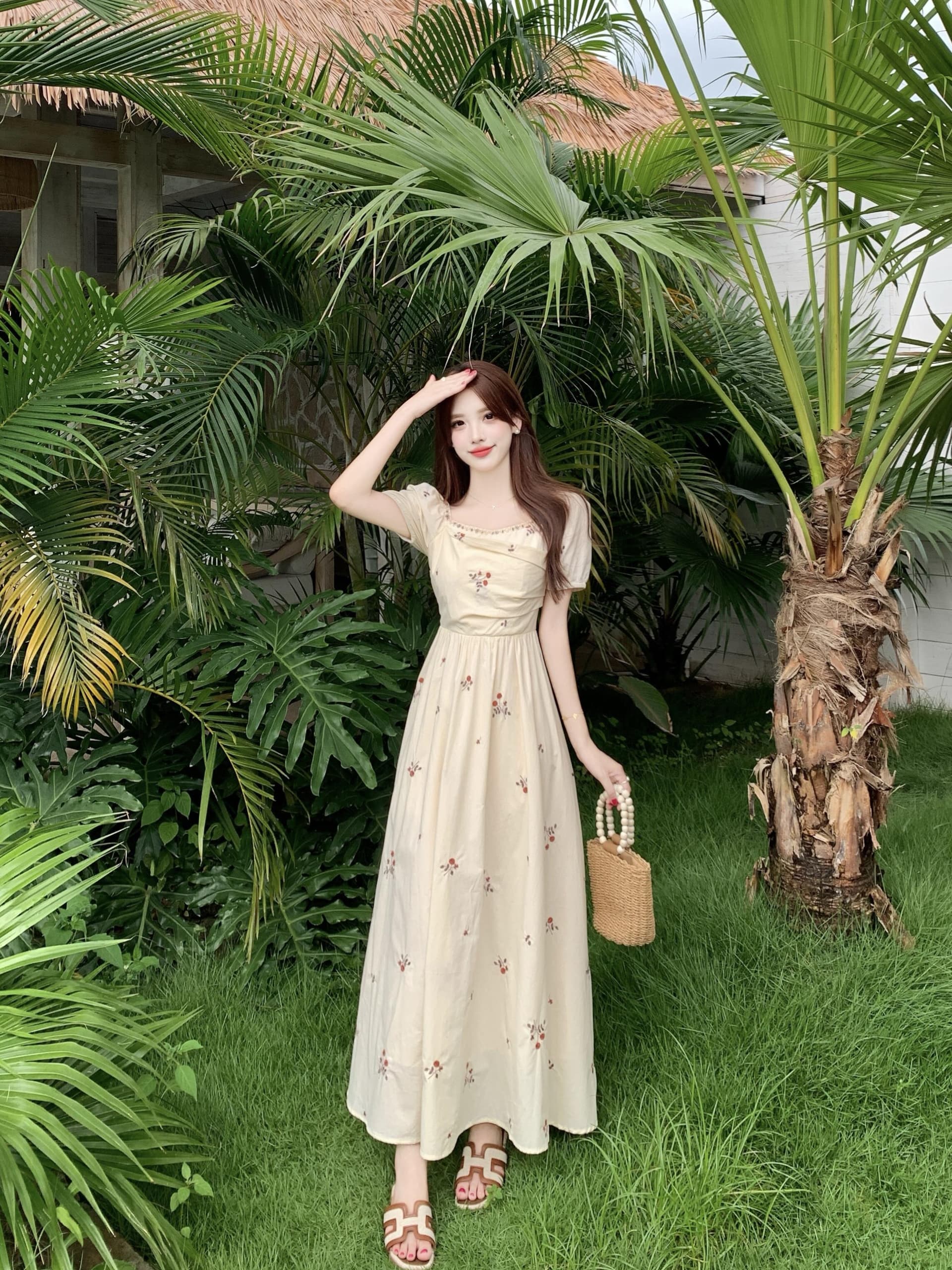 실사 빅 사이즈 프랑스식 부드러운 슈퍼 잘 생긴 광장 칼라 반팔 꽃무늬 여성 드레스 여름 새로운 하이웨이스트 슬림해 보이는 롱 스커트 상세 이미지 7