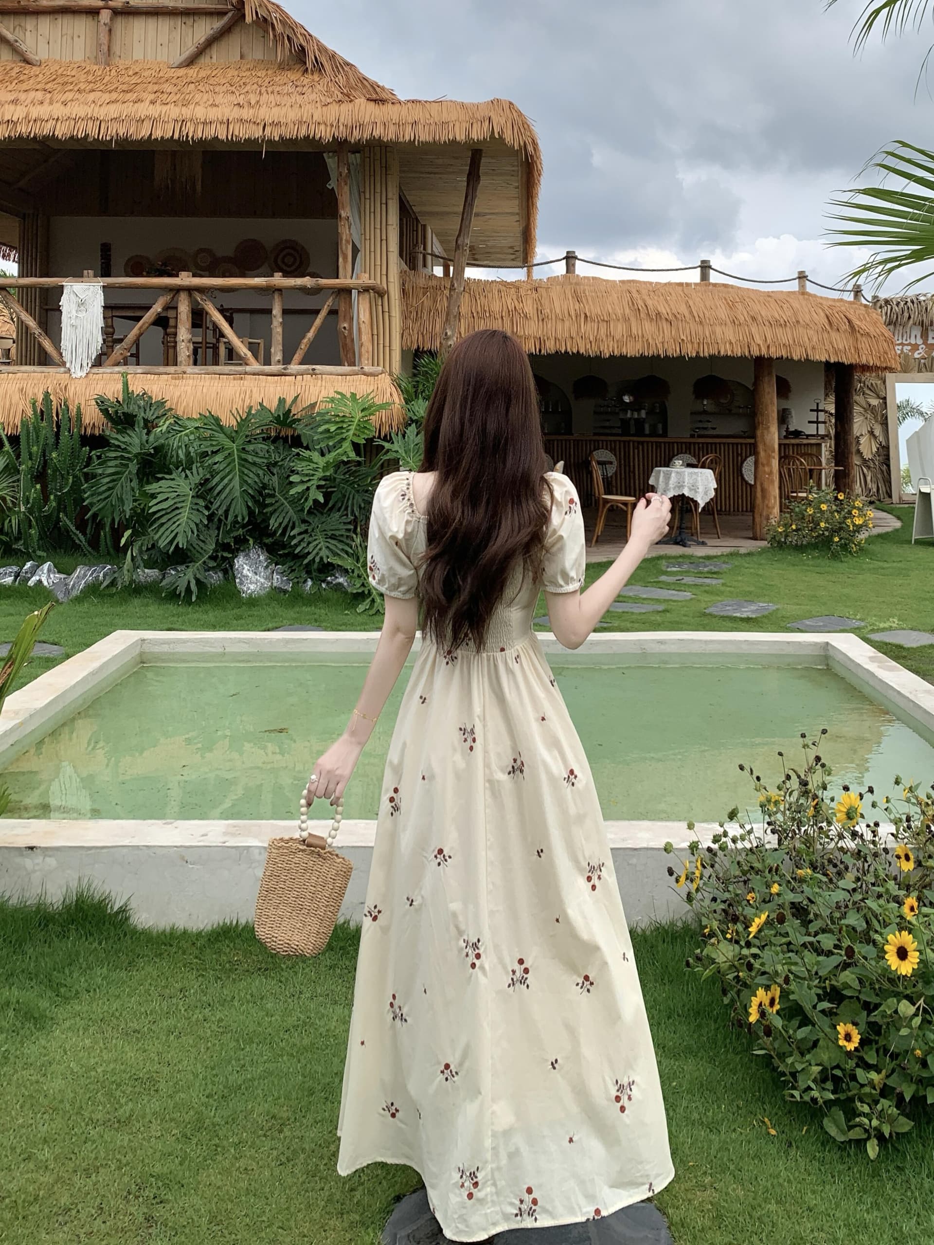 실사 빅 사이즈 프랑스식 부드러운 슈퍼 잘 생긴 광장 칼라 반팔 꽃무늬 여성 드레스 여름 새로운 하이웨이스트 슬림해 보이는 롱 스커트 상세 이미지 11