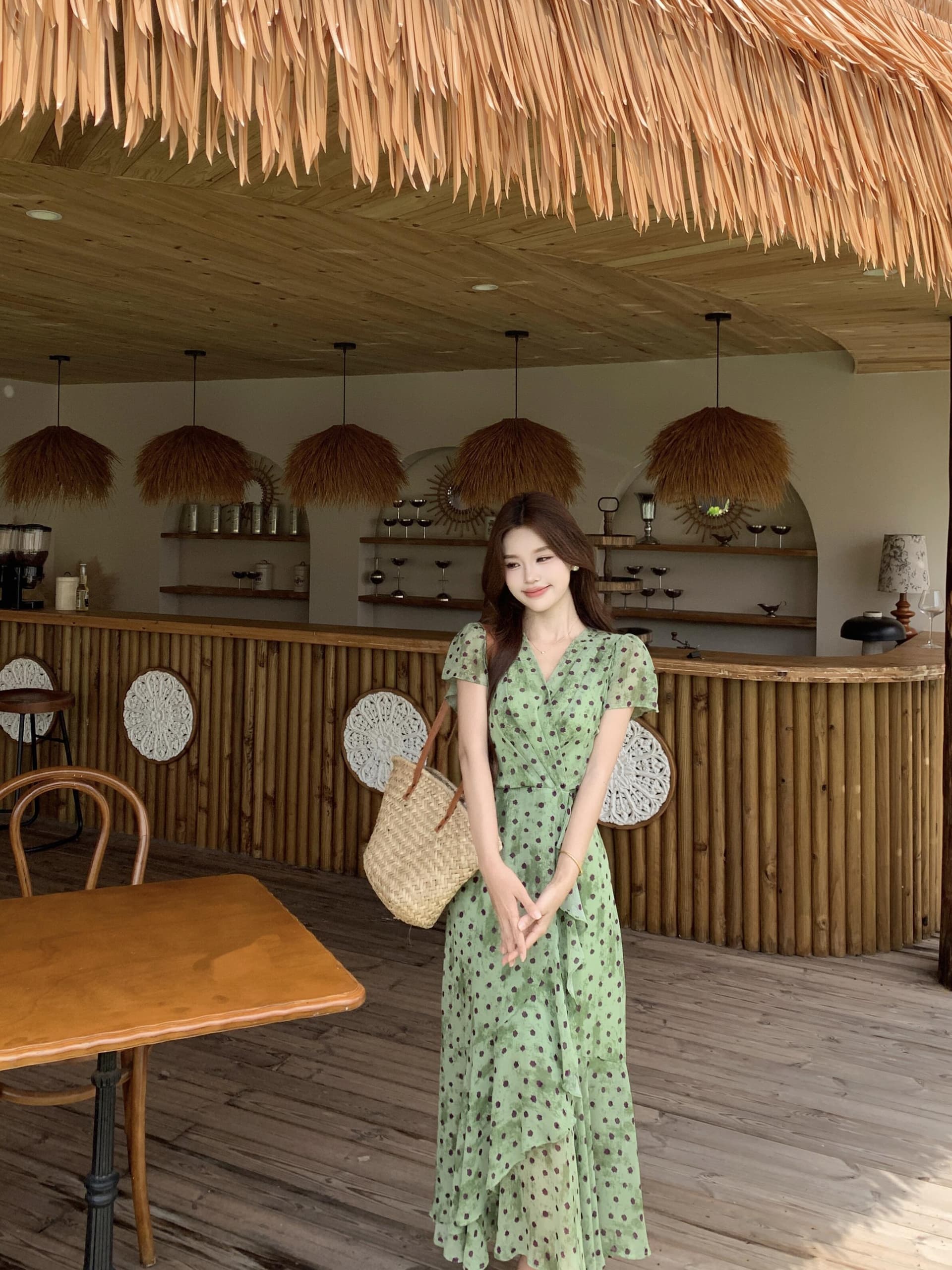 실사 빅 사이즈 여름 새로운 닦아내 라. 차 도트 무늬 프랑스식 레트로 허리 수축 하이웨이스트 프릴 드레스 상세 이미지 3