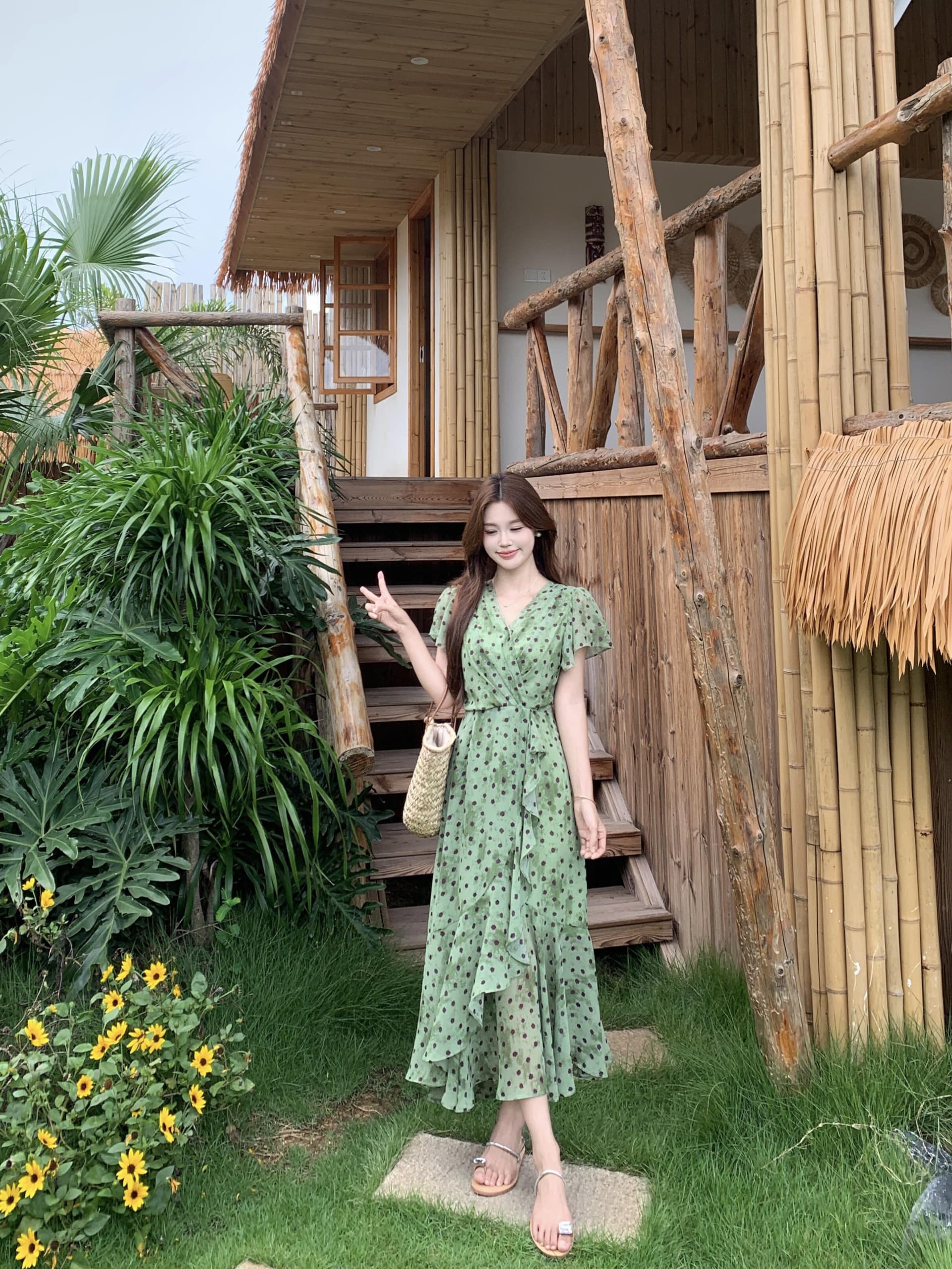 실사 빅 사이즈 여름 새로운 닦아내 라. 차 도트 무늬 프랑스식 레트로 허리 수축 하이웨이스트 프릴 드레스 상세 이미지 12