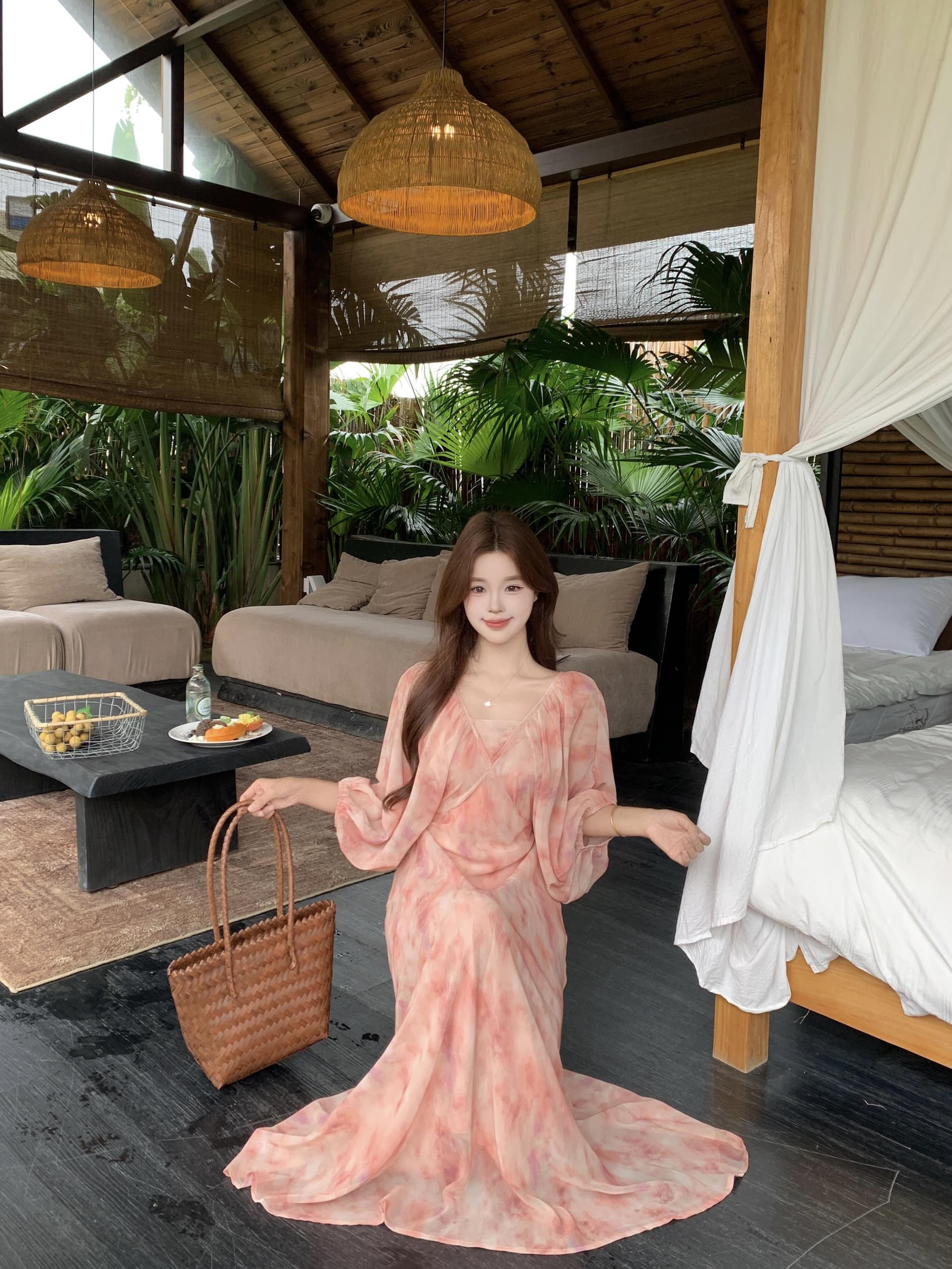 실사 빅 사이즈 꽃무늬 쉬폰 여성 드레스 하이웨이스트 5 점 소매 휴가 차가운 센스 도루 센스 길다 치마 상세 이미지 13