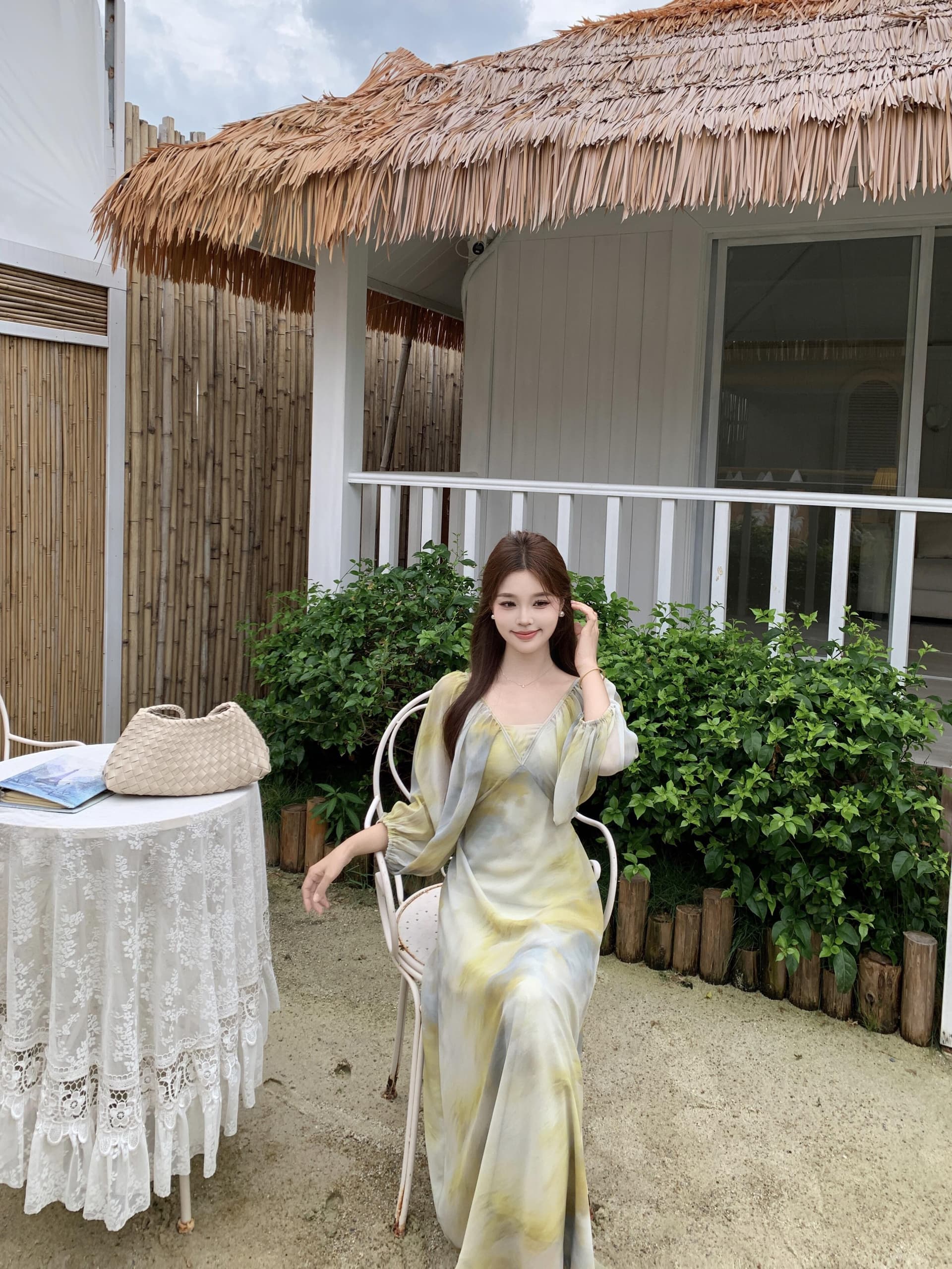 실사 빅 사이즈 꽃무늬 쉬폰 여성 드레스 하이웨이스트 5 점 소매 휴가 차가운 센스 도루 센스 길다 치마 상세 이미지 15