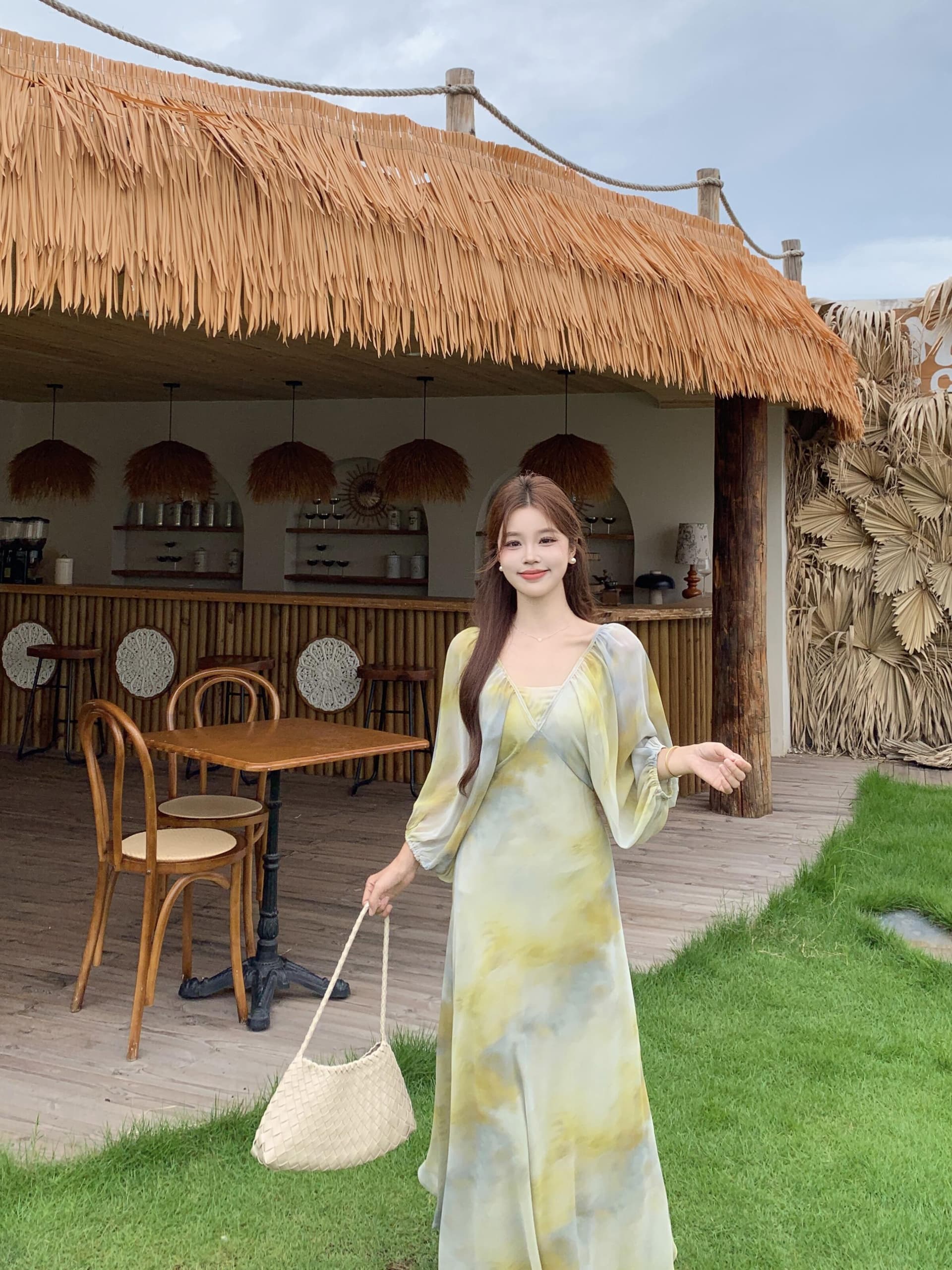 실사 빅 사이즈 꽃무늬 쉬폰 여성 드레스 하이웨이스트 5 점 소매 휴가 차가운 센스 도루 센스 길다 치마 상세 이미지 18