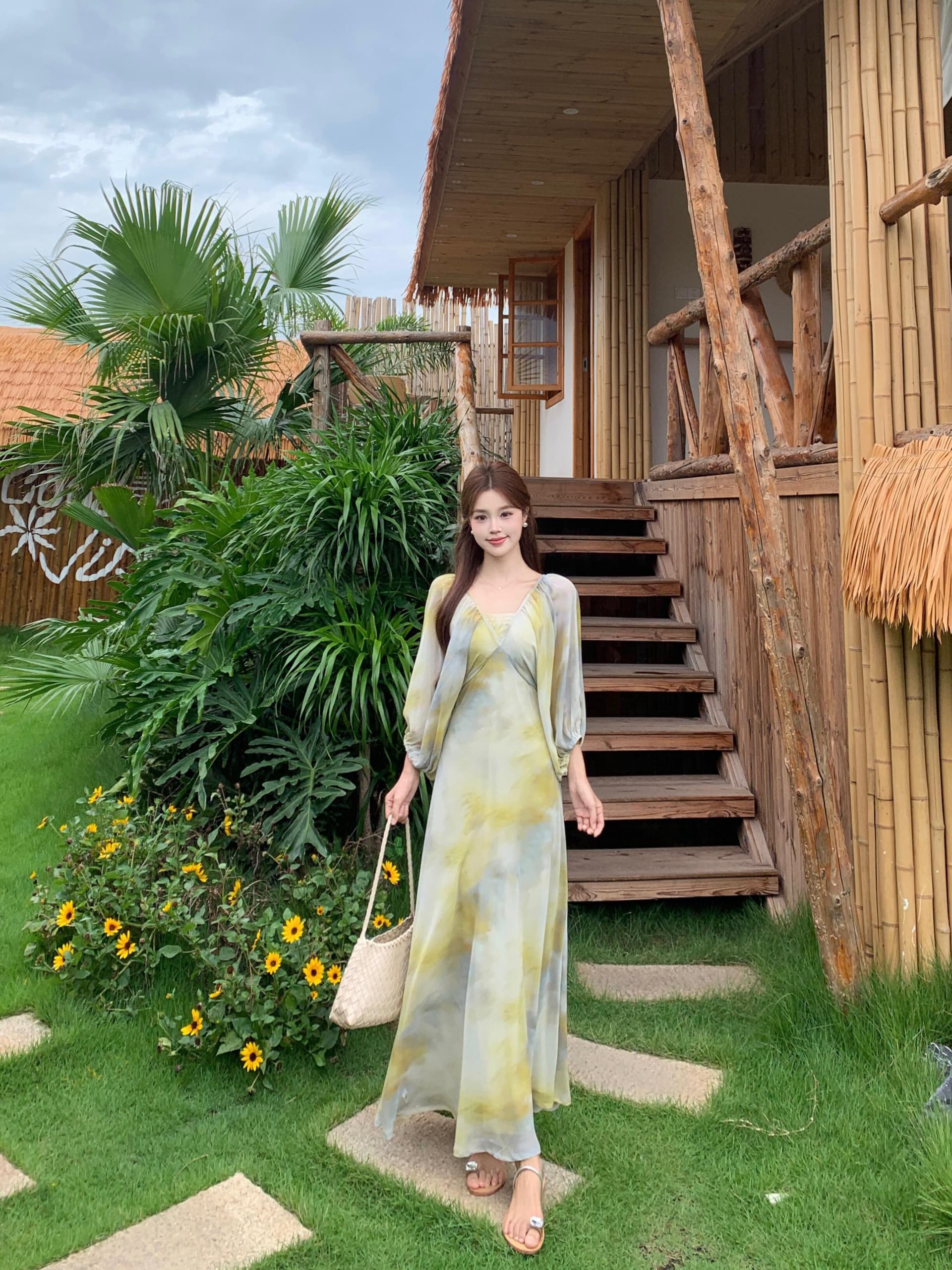 실사 빅 사이즈 꽃무늬 쉬폰 여성 드레스 하이웨이스트 5 점 소매 휴가 차가운 센스 도루 센스 길다 치마 상세 이미지 29