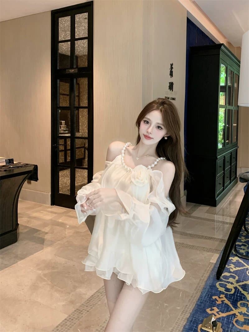 진주 행침 목 오프숄더 요정 아름다운 슈퍼 잘 생긴 2026 프랑스식 레트로 디자인 센스 쉬폰 블라우스 루즈핏 셔츠 트렌디 이미지 4