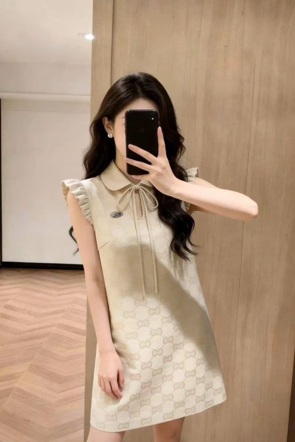 2026 여름 새로운 부드러운 바람 베이비 칼라 민소매 여성 드레스 여름 쇼트 스타일 레이스업 캐주얼 치마 상세 이미지 4