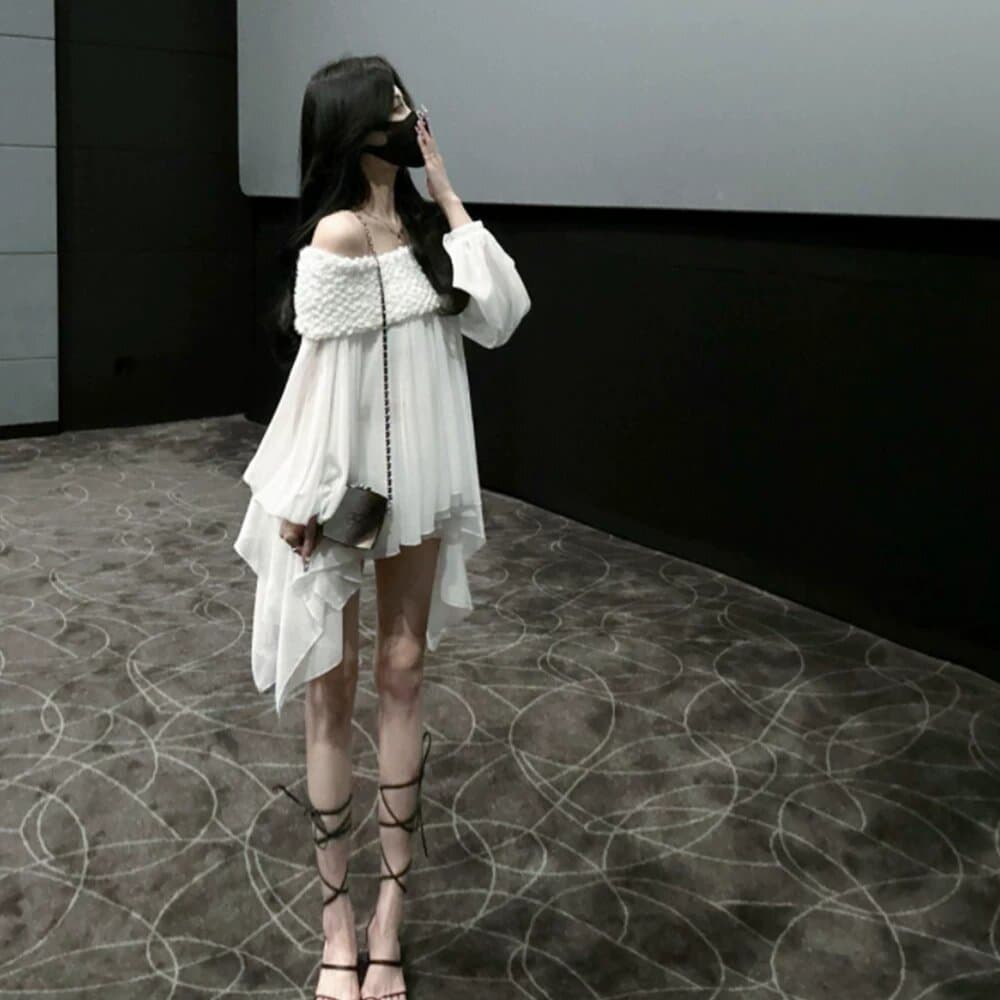 디자인 센스 불규칙 진주 실 오프숄더 맨위 여성 봄 여름 새로운 프랑스식 품격 프릴 화이트 셔츠 상세 이미지 10