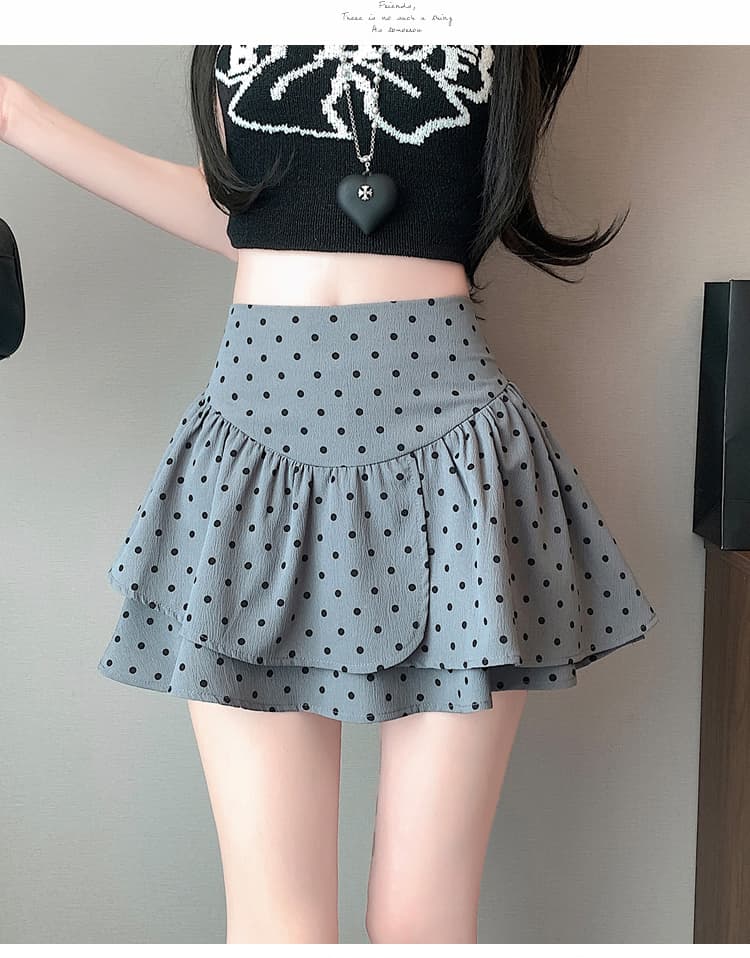 회색 도트 무늬 케이크 드레스 여성 여름 불규칙 프릴 반신 스커트 작은 키 하이웨이스트 한 마디 퍼프 미니 스커트 상세 이미지 17