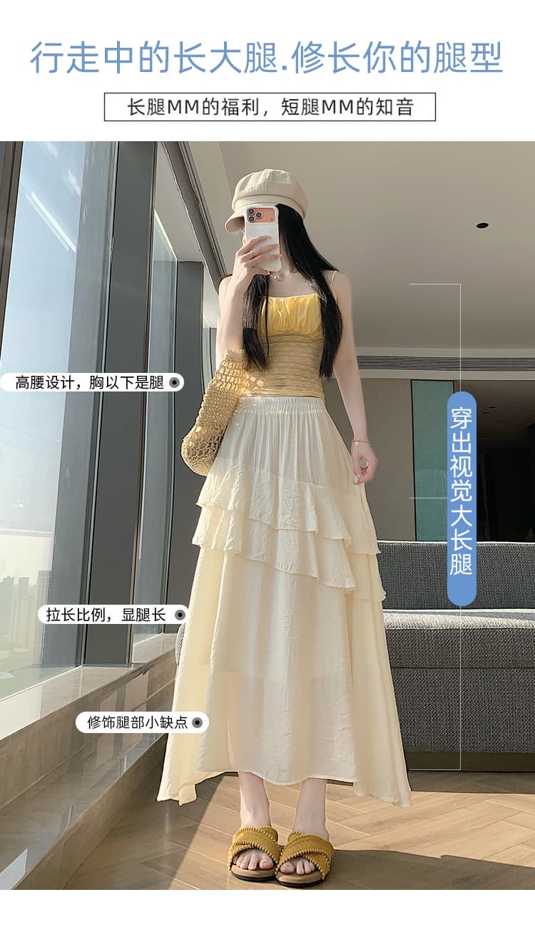 불규칙 프릴 반신 스커트 여성 여름 새로운 쉬폰 플리츠 우산 치마 도루 센스 한 마디 큰 진자 롱 스커트 상세 이미지 10