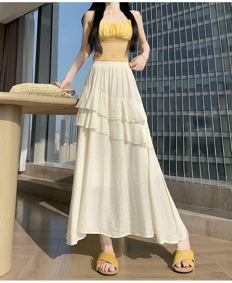 불규칙 프릴 반신 스커트 여성 여름 새로운 쉬폰 플리츠 우산 치마 도루 센스 한 마디 큰 진자 롱 스커트 상세 이미지 26