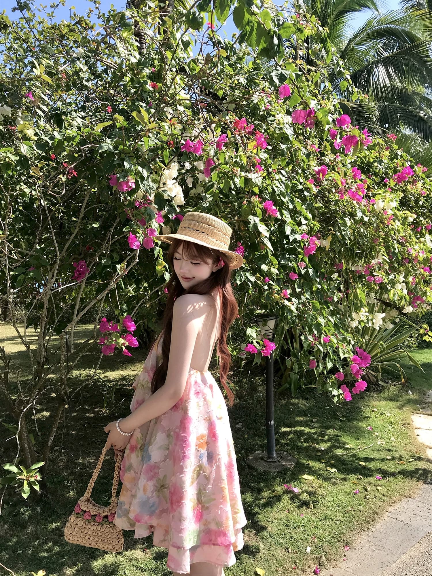 초기 꿈 pokemeng 한여름 꽃 행침 목 백리스 대 치마 자카드 헤일로 염색 꽃무늬 휴가 드레스 상세 이미지 1