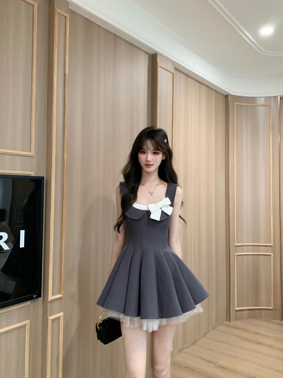 기타 한 작은 물고기 musefish 한 여성 로이터 프랑스식 천 금빛 바람 드레스 허리 수축 품격 퍼프 스커트 여성 여름 이미지 3