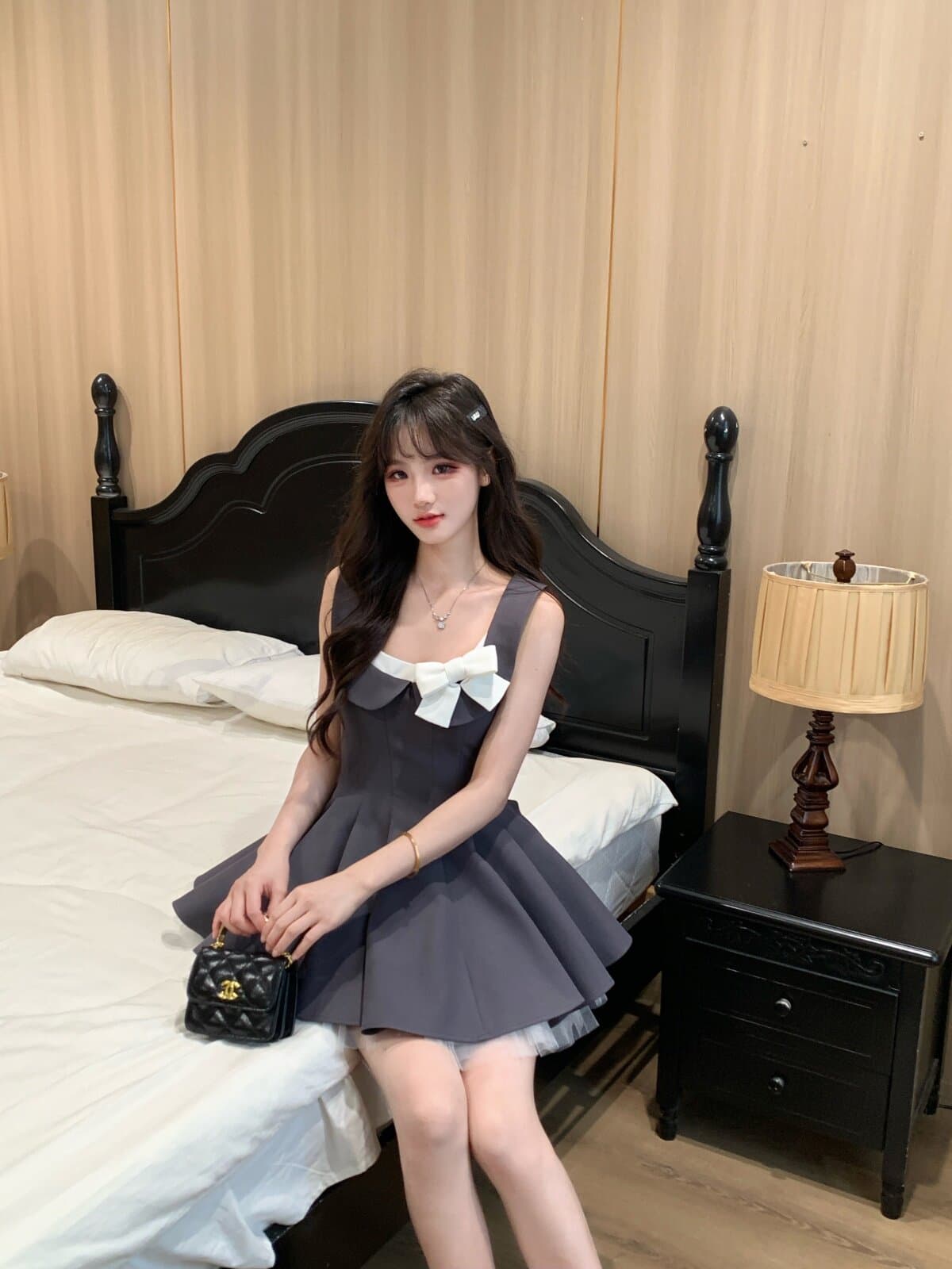 기타 한 작은 물고기 musefish 한 여성 로이터 프랑스식 천 금빛 바람 드레스 허리 수축 품격 퍼프 스커트 여성 여름 상세 이미지 5