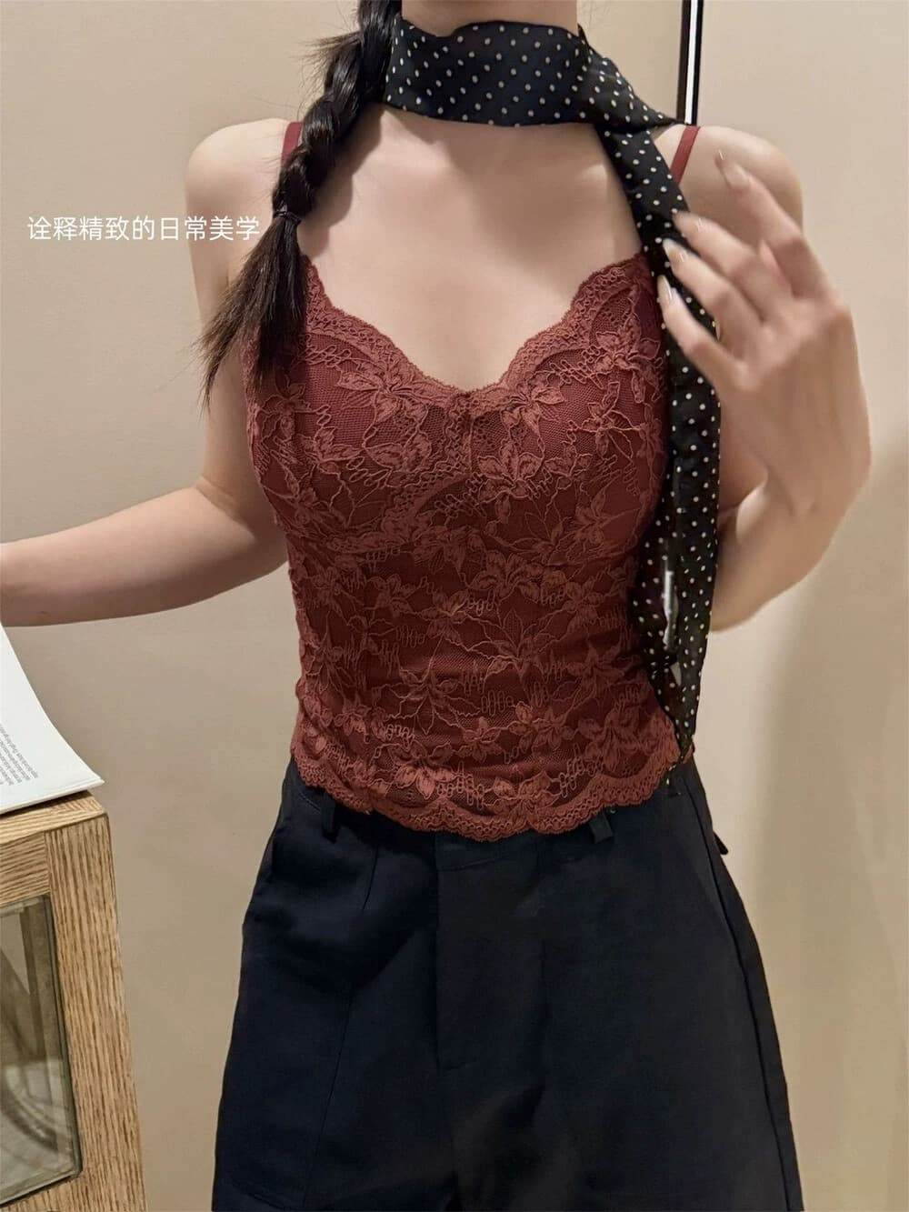섹시함 화이트 레이스 캐미솔 가을 겨울 몸매 가꾸기 슬림해 보이는 v 넥타이 가슴 패드 하나 속옷 만나는 맨위 상세 이미지 1
