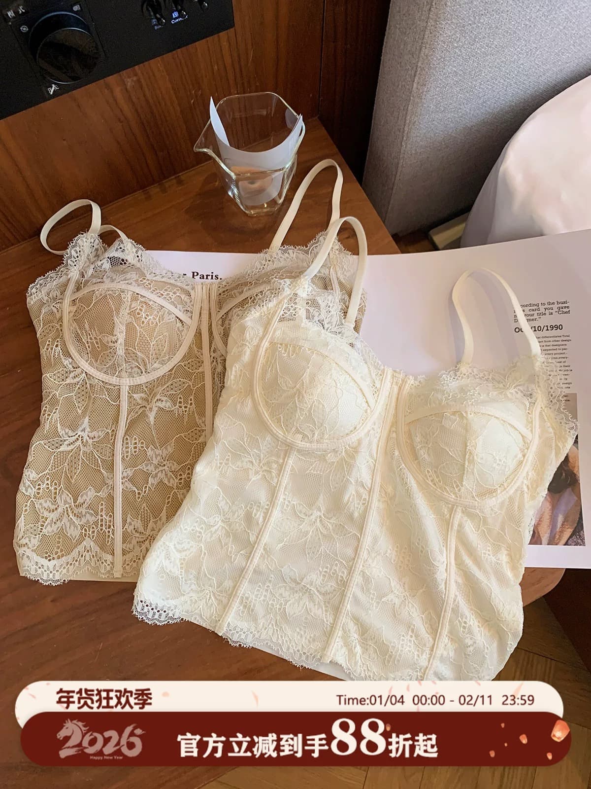 달콤한 도움말 bra 프랑스식 레이스 뼈 선 보온 캐미솔 가슴 패드 하나 몸매 가꾸기 인사이드 가져 가라. 외출용 아름다움 뒤로