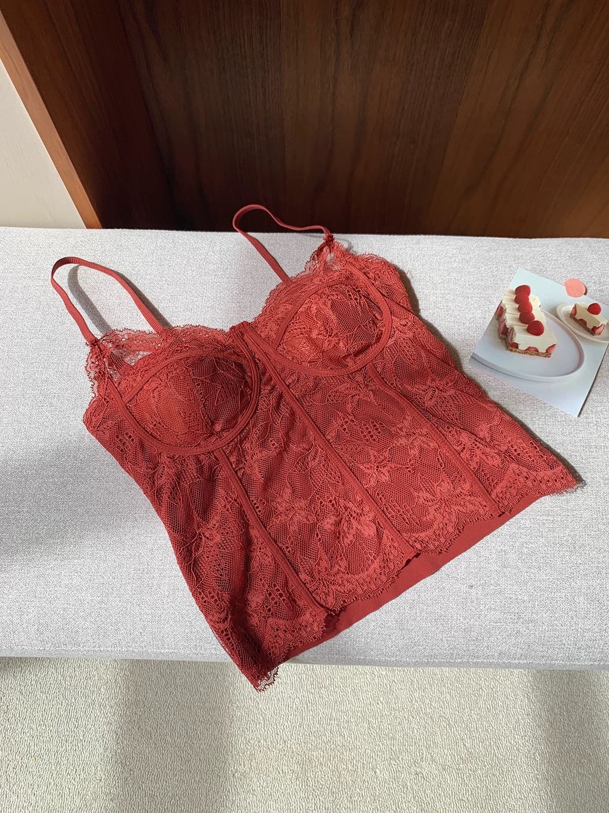 달콤한 도움말 bra 프랑스식 레이스 뼈 선 보온 캐미솔 가슴 패드 하나 몸매 가꾸기 인사이드 가져 가라. 외출용 아름다움 뒤로 상세 이미지 4