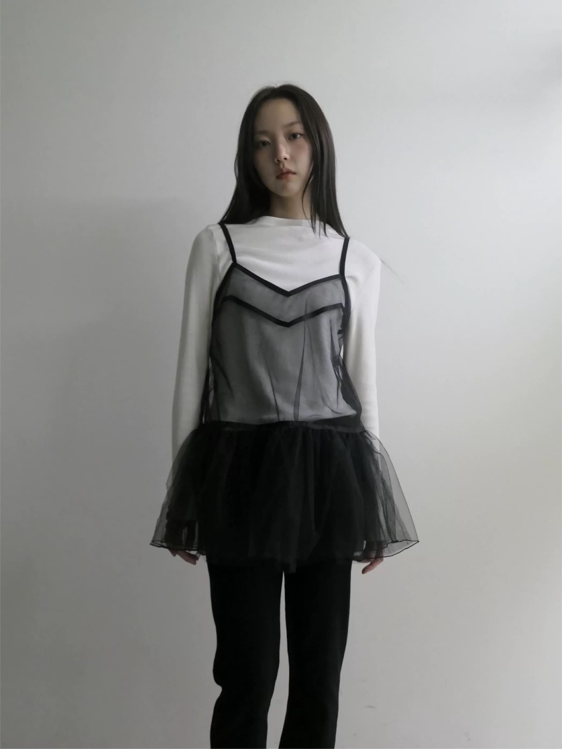 exclusive type 한국 작은 대중 디자인 개성 스택 착용 감기 망사 마이크로 ~을 통해 슬립 여성 드레스 상세 이미지 5