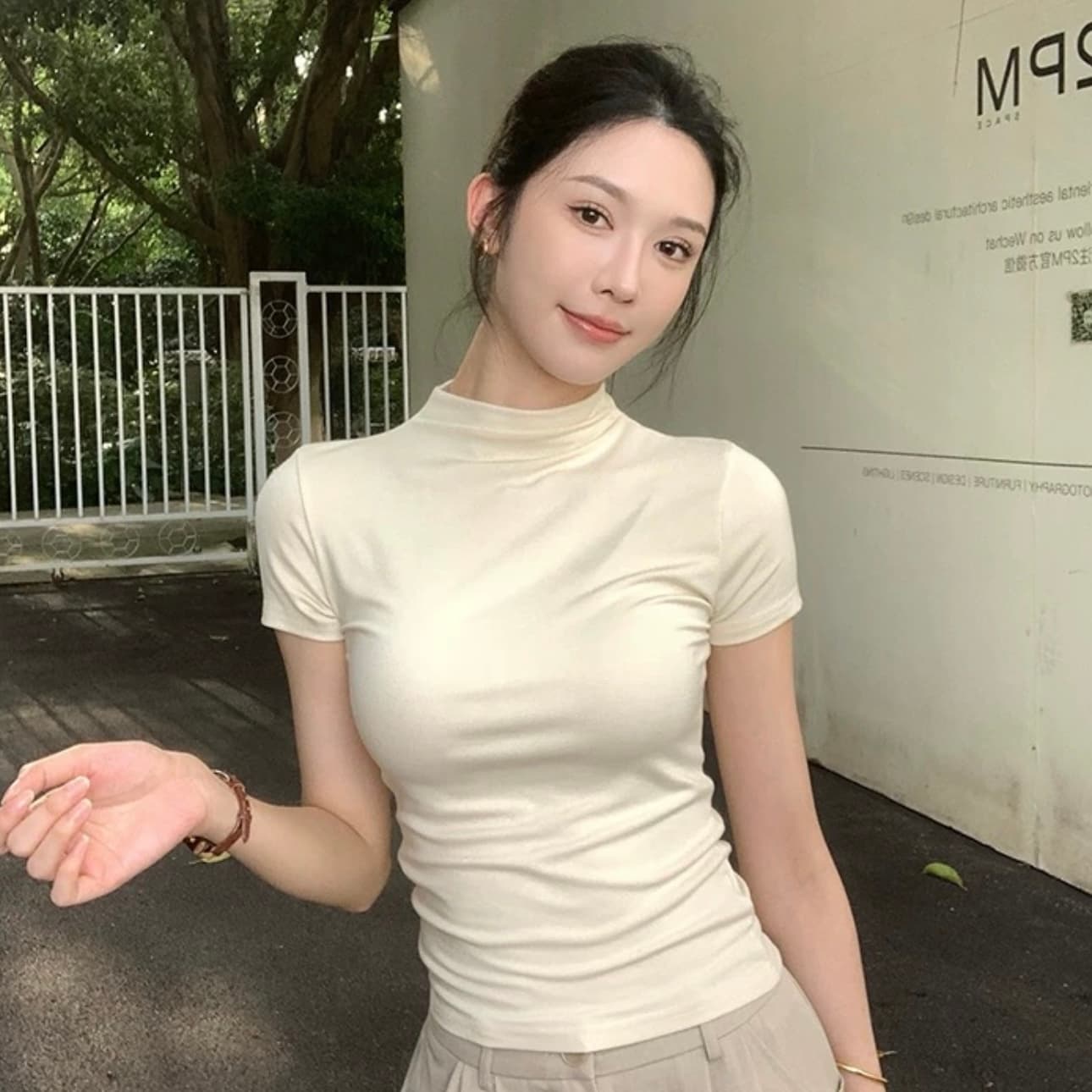 반하이넥 티셔츠 여성용 짧은 소매 2026 봄 가을 새로운 몸매 가꾸기 모달 기본 셔츠 인사이드 가져 가라. 슬림해 보이는 얇은 스타일 맨위 이미지 5