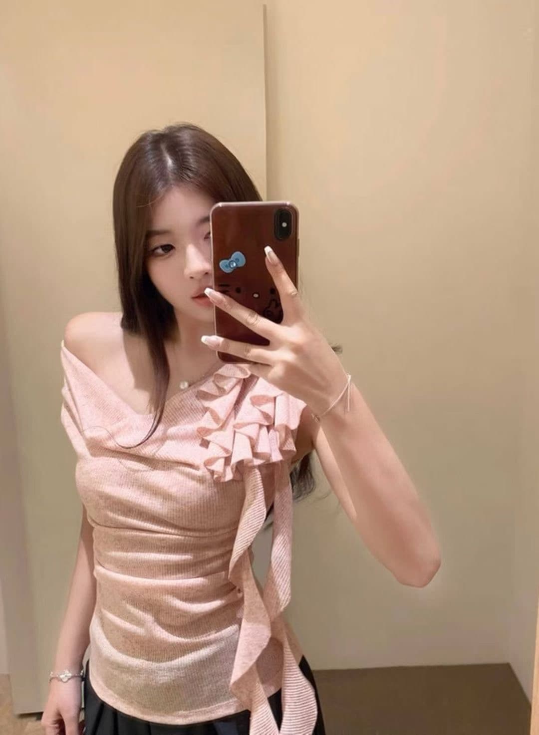 순수한 욕망 섹시함 비스듬한 칼라 꽃 리본 반팔 티셔츠 여성 여름 허리 수축 주름 조끼 부드러운 몸매 가꾸기 슬림해 보이는 맨위 이미지 2