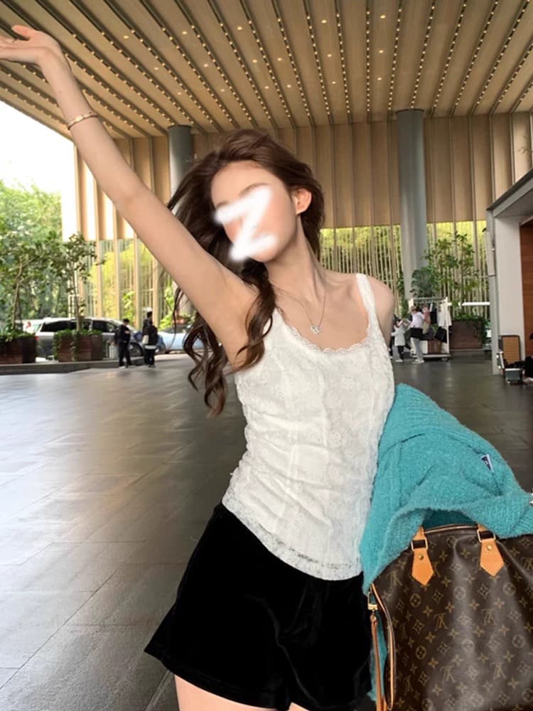 u 칼라 순수한 욕망 바람 섹시함 레이스 캐미솔 2026 봄 새로운 몸매 가꾸기 민소매 맨위 상세 이미지 4