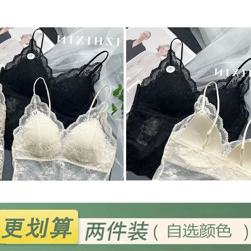 프랑스식 레이스 홀로우 아웃 아름다움 뒤로 작은 슬링 속옷 여성 봄 여름 벨트 가슴 패드 브래지어 하나 컵 안쪽 가져 가라. 만나는 속옷 상세 이미지 1