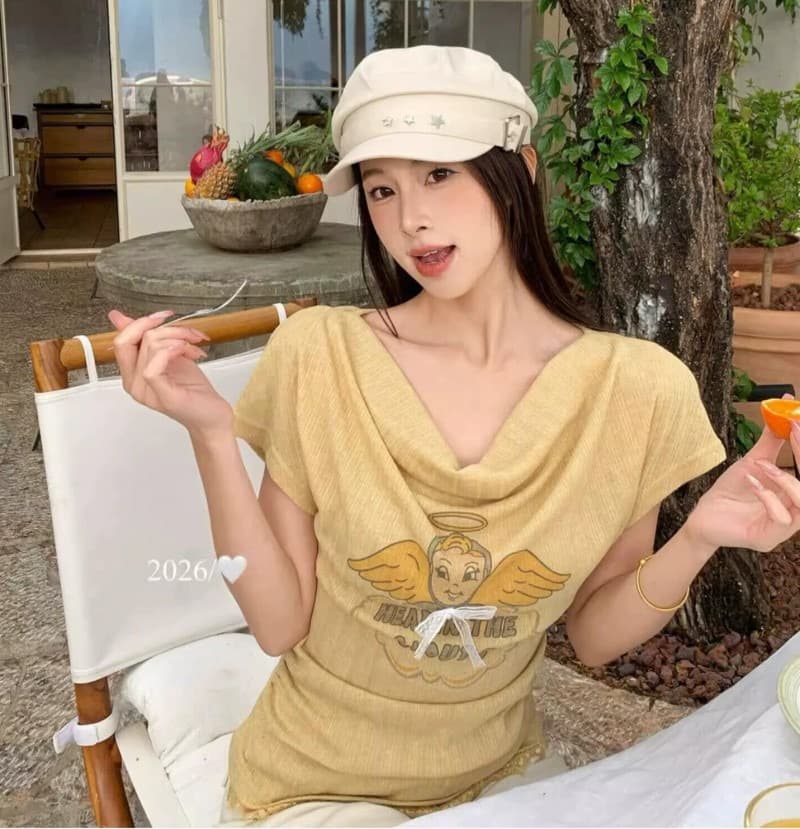 한 부서 자이언트 잘 생긴 ~ 중 만화 프린트 흔들다 칼라 맨위 여성 2026 여름 새로운 반팔 티셔츠 디자인 센스 작은 대중 상세 이미지 6