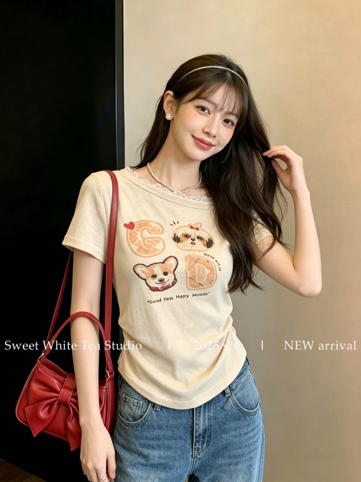 살구 색상 레이스 측면 오프숄더 프린트 반팔 티셔츠 여성 여름 주름 허리 수축 오프숄더 섹시함 작은 맨위 이미지 4