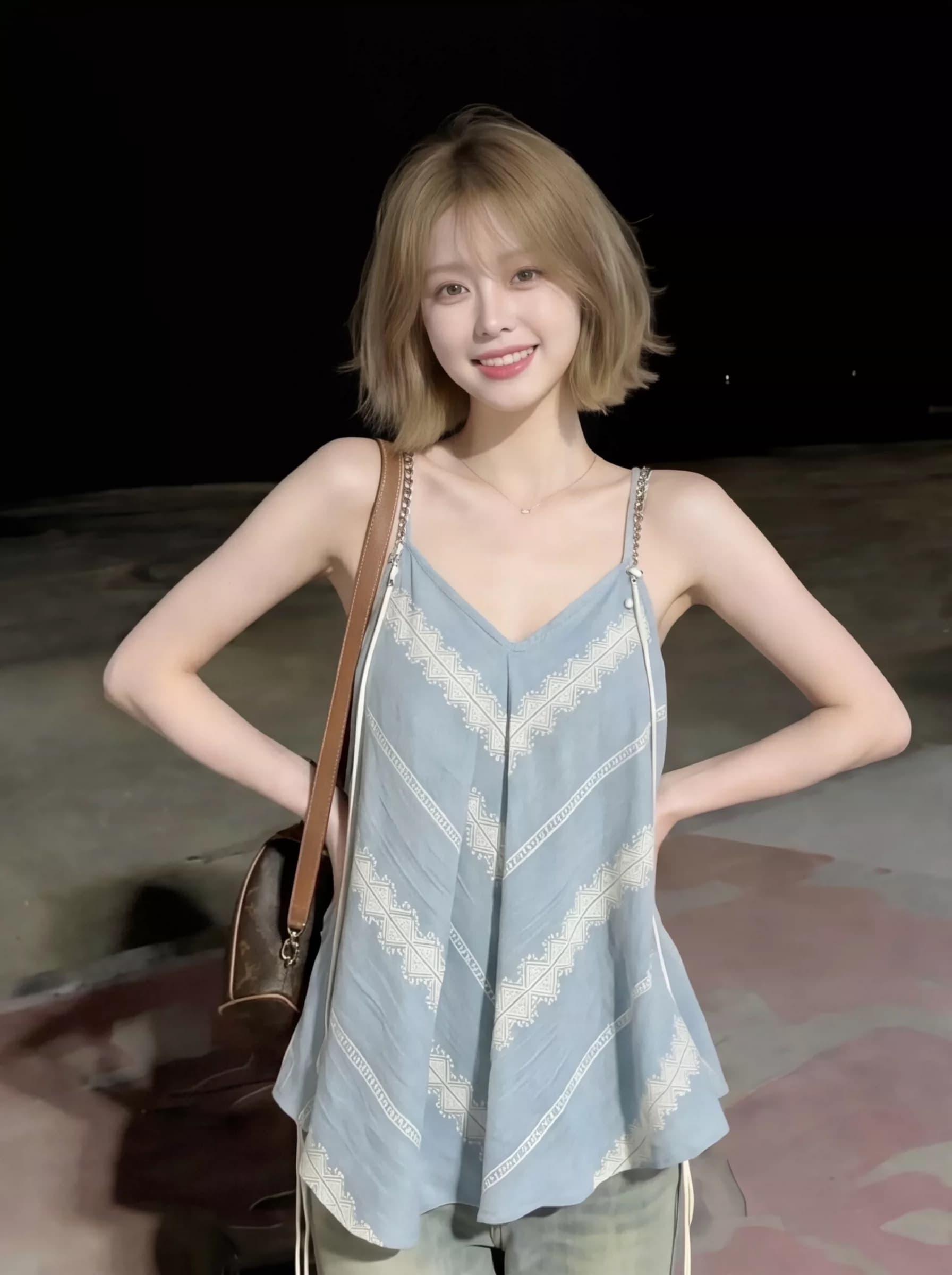 해변가 휴가 바람이 아닙니다. 규칙 V넥 캐미솔 여름 달콤함 자수 어깨 민소매 인형 셔츠 맨위 상세 이미지 3