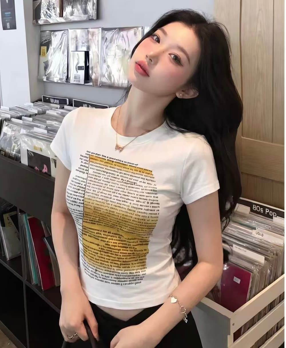 한국 스타일 패션 알파벳 프린트 반팔 티셔츠 여성 여름 새로운 라운드 넥 몸매 가꾸기 슬림해 보이는 다용도 거리 바람 맨위