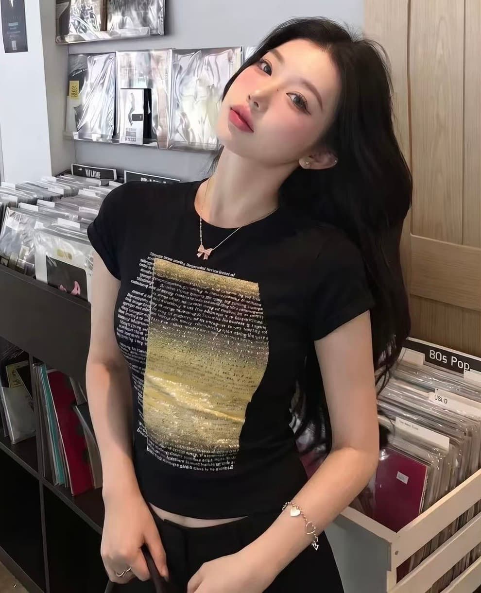 한국 스타일 패션 알파벳 프린트 반팔 티셔츠 여성 여름 새로운 라운드 넥 몸매 가꾸기 슬림해 보이는 다용도 거리 바람 맨위 상세 이미지 3