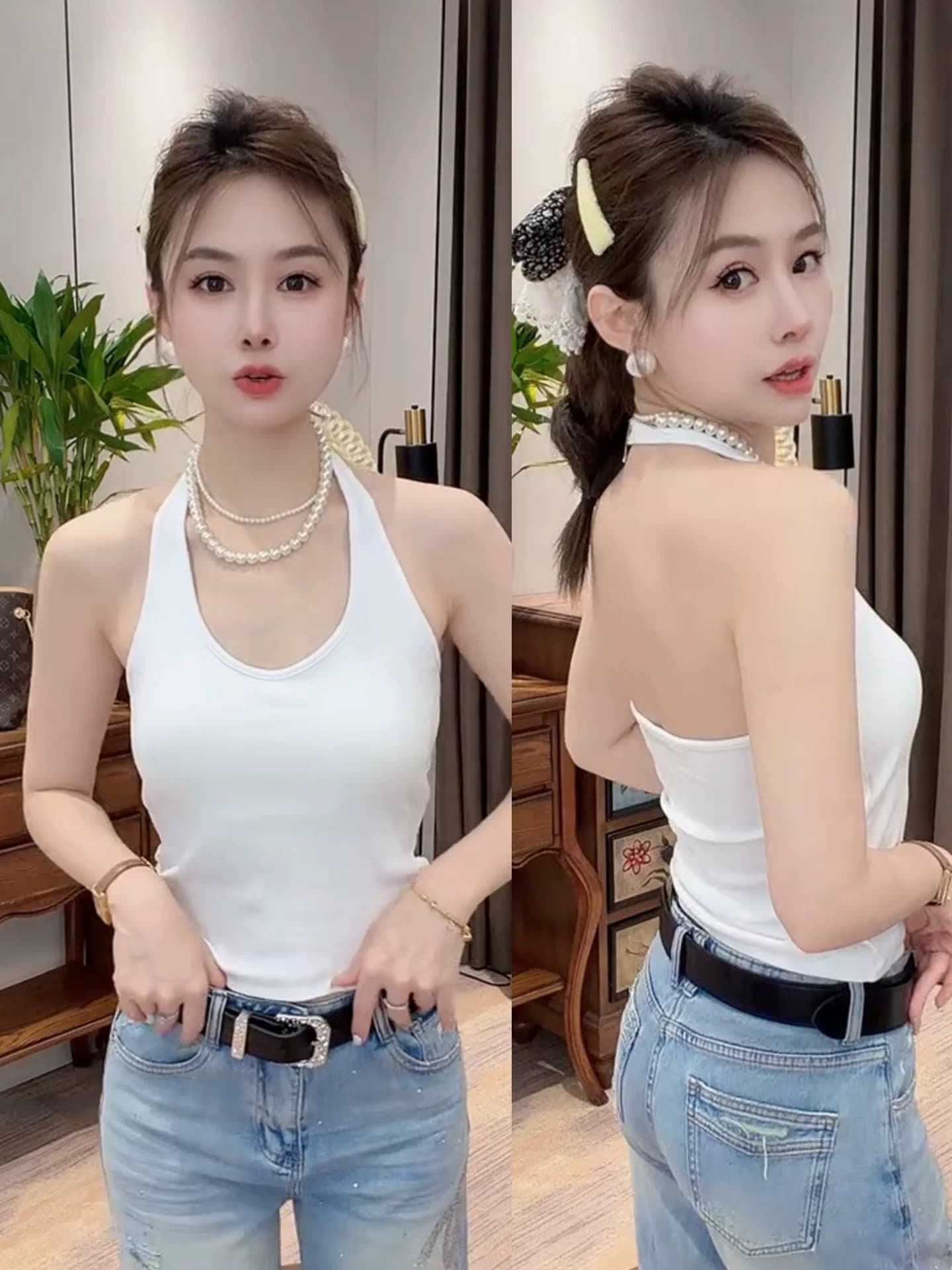 섹시함 백리스 행침 목 캐미솔 외출용 여름 2026 새로운 몸매 가꾸기 슬림해 보이는 인사이드 가져 가라. 민소매 맨위 트렌디 상세 이미지 1