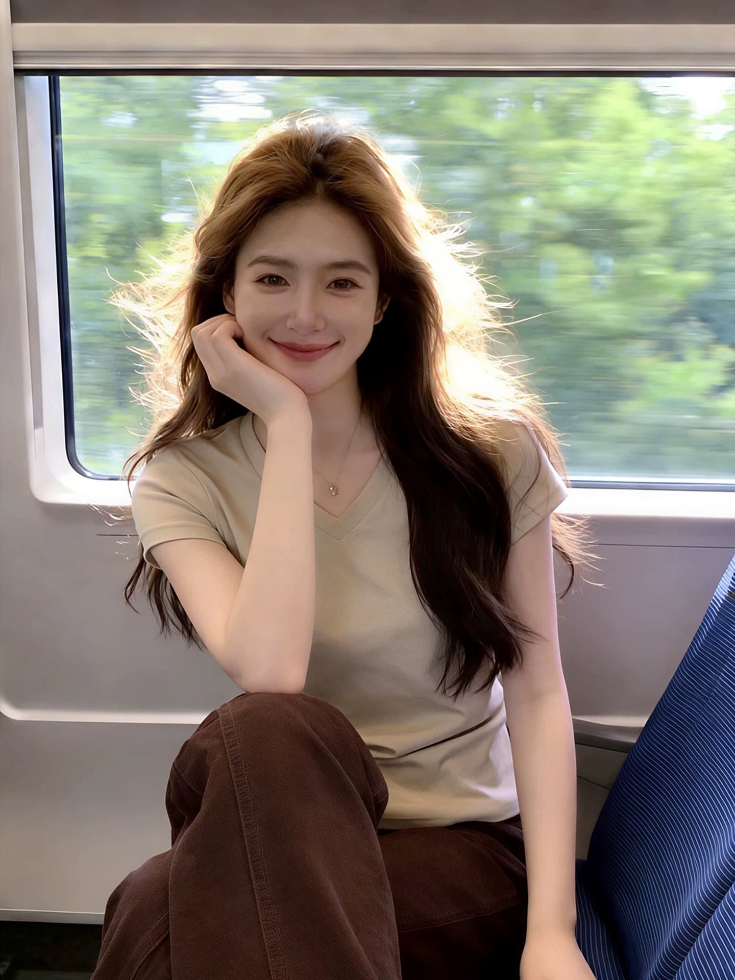 한 부서 미니멀리즘 기초 섹션 밀크 티 색상 V넥 몸매 가꾸기 반팔 티셔츠 여성 2026 새로운 여름 핫걸 꼬집기 허리 위로 의류 이미지 4