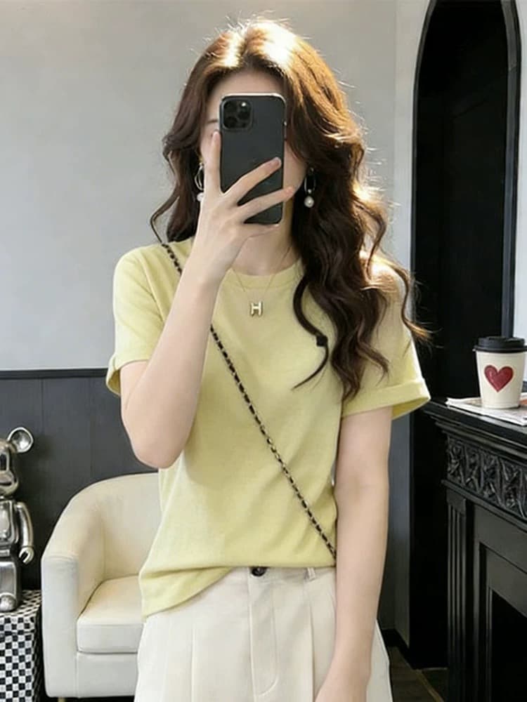 눈꽃 면 황색 반팔 티셔츠 부유 한 가족 천 골드 품격 옷 2026 년 여름 루즈핏 슬림해 보이는 캐주얼 맨위 상세 이미지 2