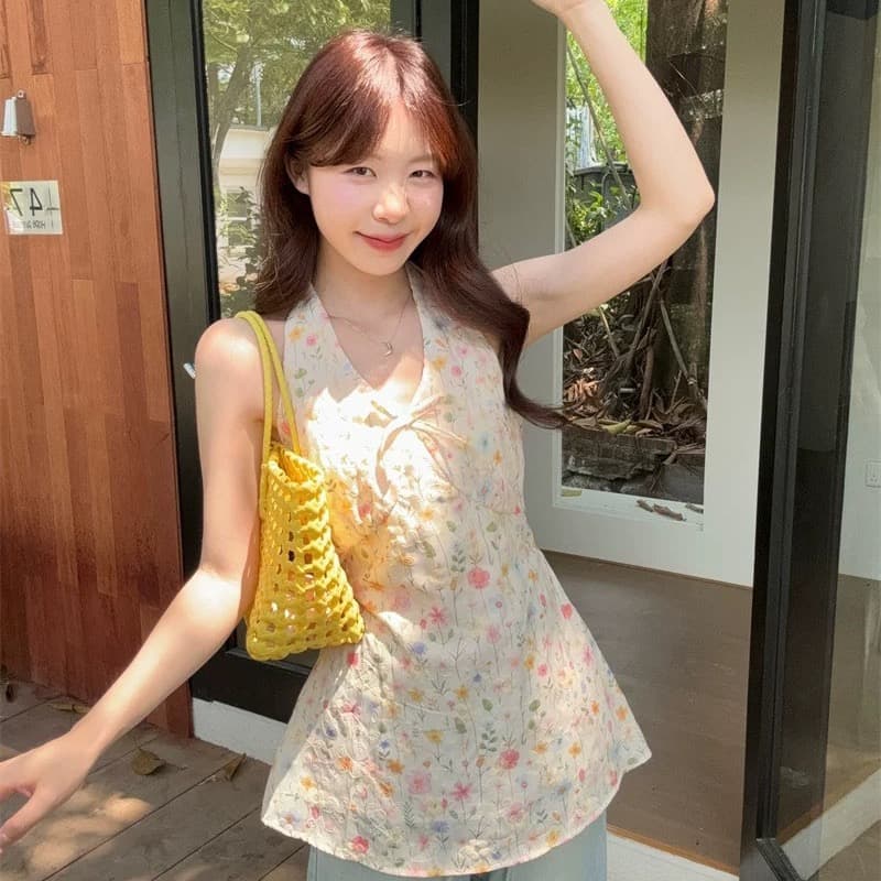 행침 목 스트랩 자수 조끼 꽃무늬 셔츠 여성 의류 2026 이른 봄 새로운 한국 스타일 품격 외국 가스 민소매 맨위 이미지 3