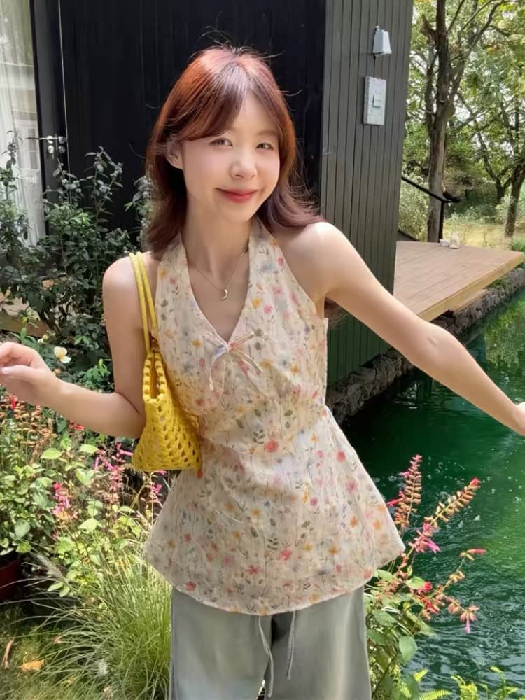 행침 목 스트랩 자수 조끼 꽃무늬 셔츠 여성 의류 2026 이른 봄 새로운 한국 스타일 품격 외국 가스 민소매 맨위 상세 이미지 1