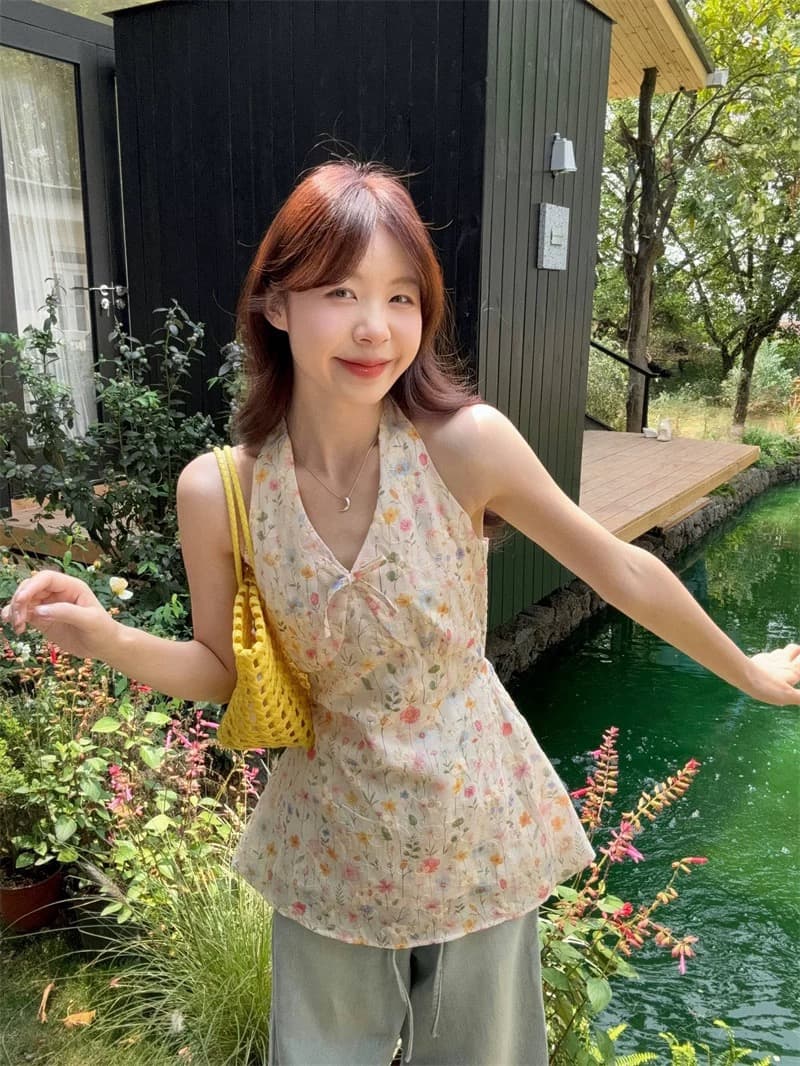 행침 목 스트랩 자수 조끼 꽃무늬 셔츠 여성 의류 2026 이른 봄 새로운 한국 스타일 품격 외국 가스 민소매 맨위 상세 이미지 4