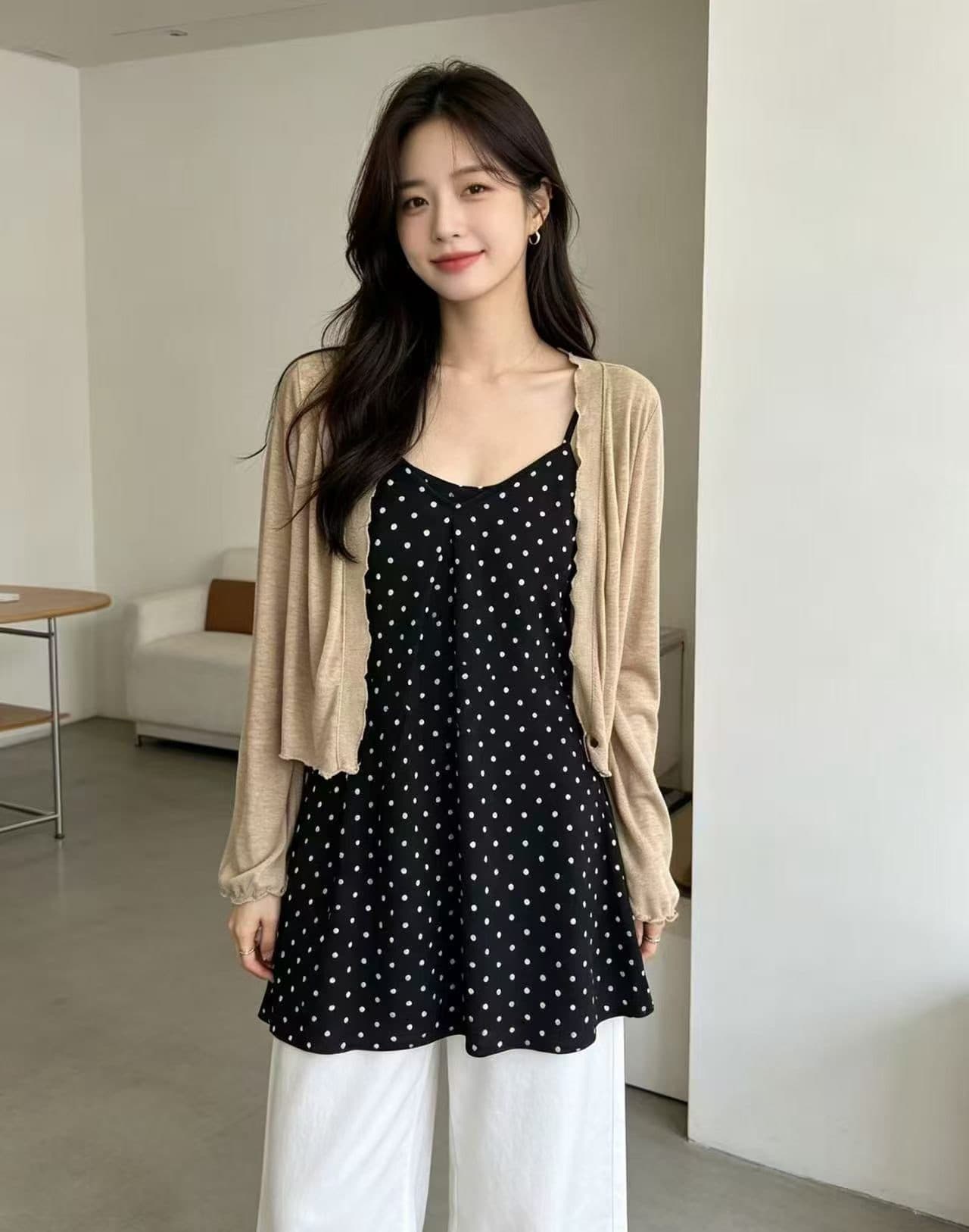 투피스 슈트 니트 자외선 차단 오픈 가디건 얇은 스타일 여성 재킷 여름 경기 슬립 치마 외부 가져 가라. 패션 외국 가스 맨위 이미지 4