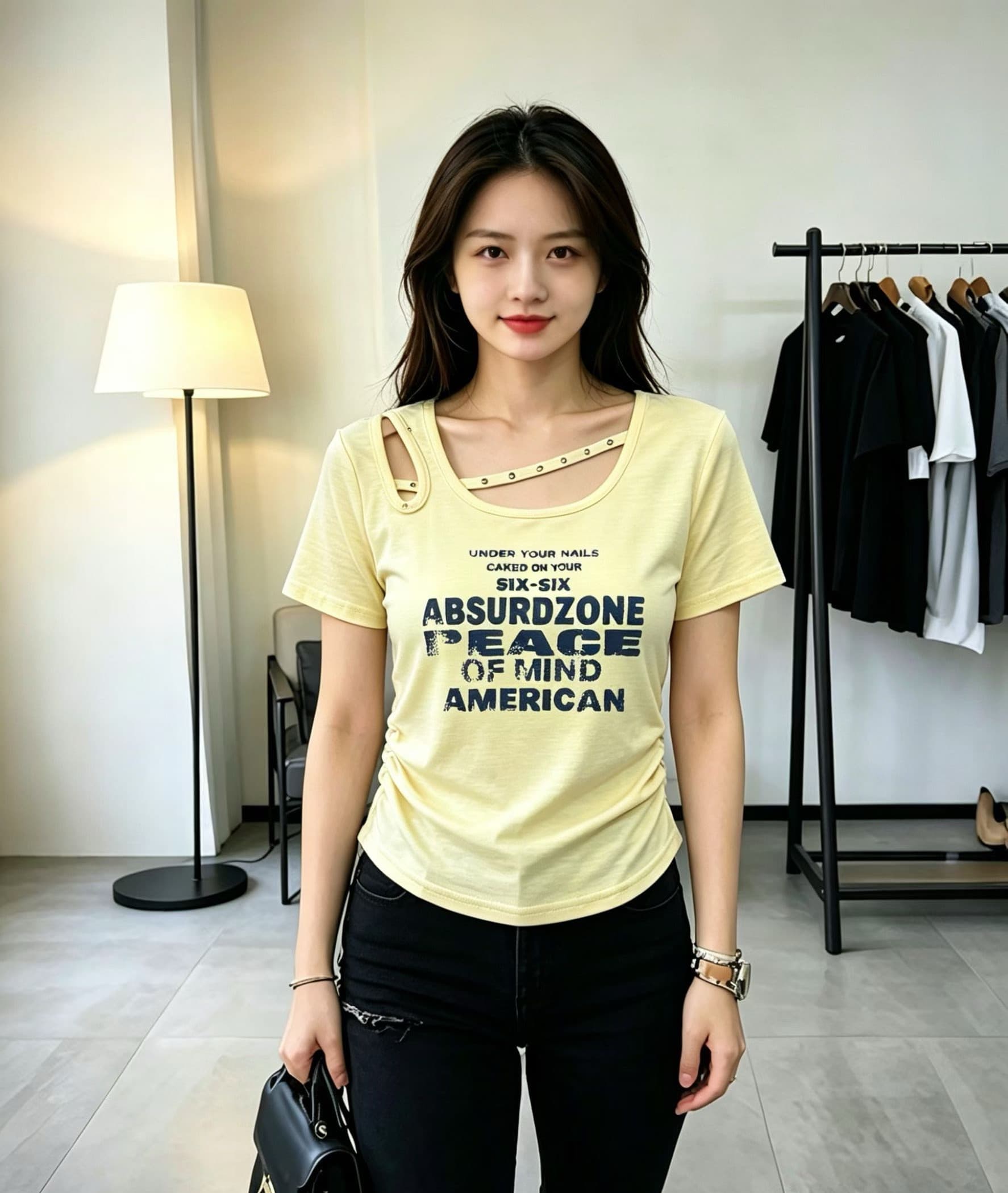 디자인 센스 홀로우 아웃 오프숄더 알파벳 프린트 반팔 티셔츠 여성 여름 드레스 2026 새로운 순수한 욕망 핫걸 몸매 가꾸기 맨위 이미지 4