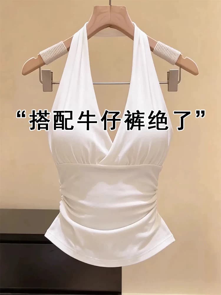 순수한 욕망 행침 목 V넥 백리스 슬립 작은 조끼 여성 여름 외출용 인사이드 가져 가라. 만나는 벨트 가슴 패드 몸매 가꾸기 섹시함 맨위 상세 이미지 1