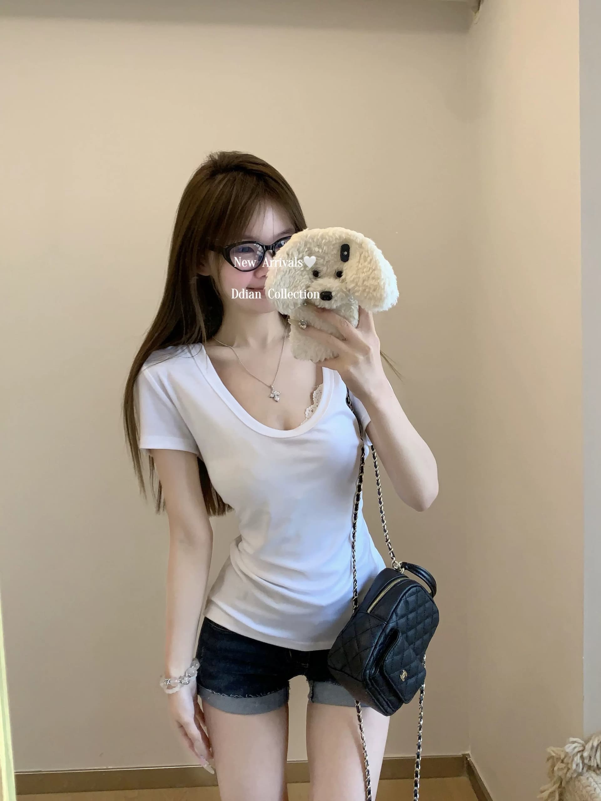 한 부서 baby 우유 파란색 u 칼라 반팔 티셔츠 여성 봄 여름 순수한 욕망 bm 바람 느슨함 센스 인사이드 가져 가라. 긍정적 인 어깨 낮은 네크라인 맨위 이미지 2