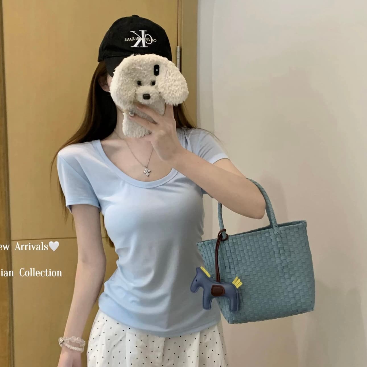 한 부서 baby 우유 파란색 u 칼라 반팔 티셔츠 여성 봄 여름 순수한 욕망 bm 바람 느슨함 센스 인사이드 가져 가라. 긍정적 인 어깨 낮은 네크라인 맨위 상세 이미지 1