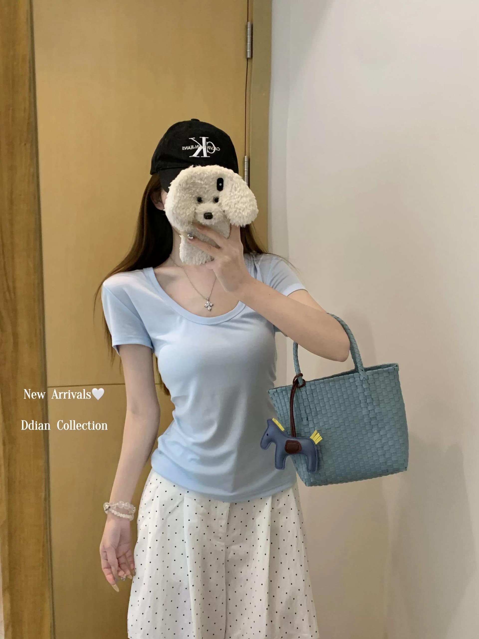한 부서 baby 우유 파란색 u 칼라 반팔 티셔츠 여성 봄 여름 순수한 욕망 bm 바람 느슨함 센스 인사이드 가져 가라. 긍정적 인 어깨 낮은 네크라인 맨위 상세 이미지 3