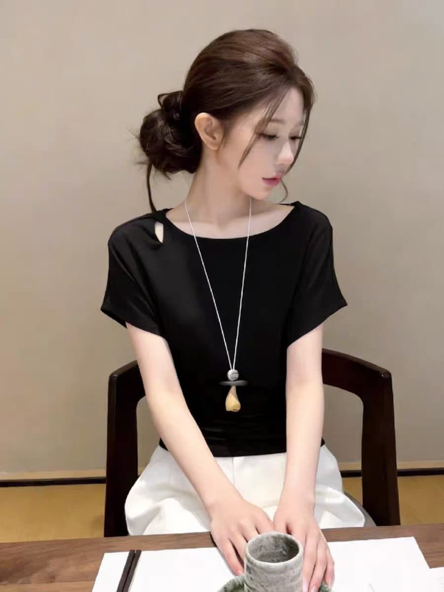 디자인 센스 작은 대중 반팔 티셔츠 여성 여름 새로운 패션 품격 슬림해 보이는 다용도 고유 한 그레이트 봐 의류 상세 이미지 5