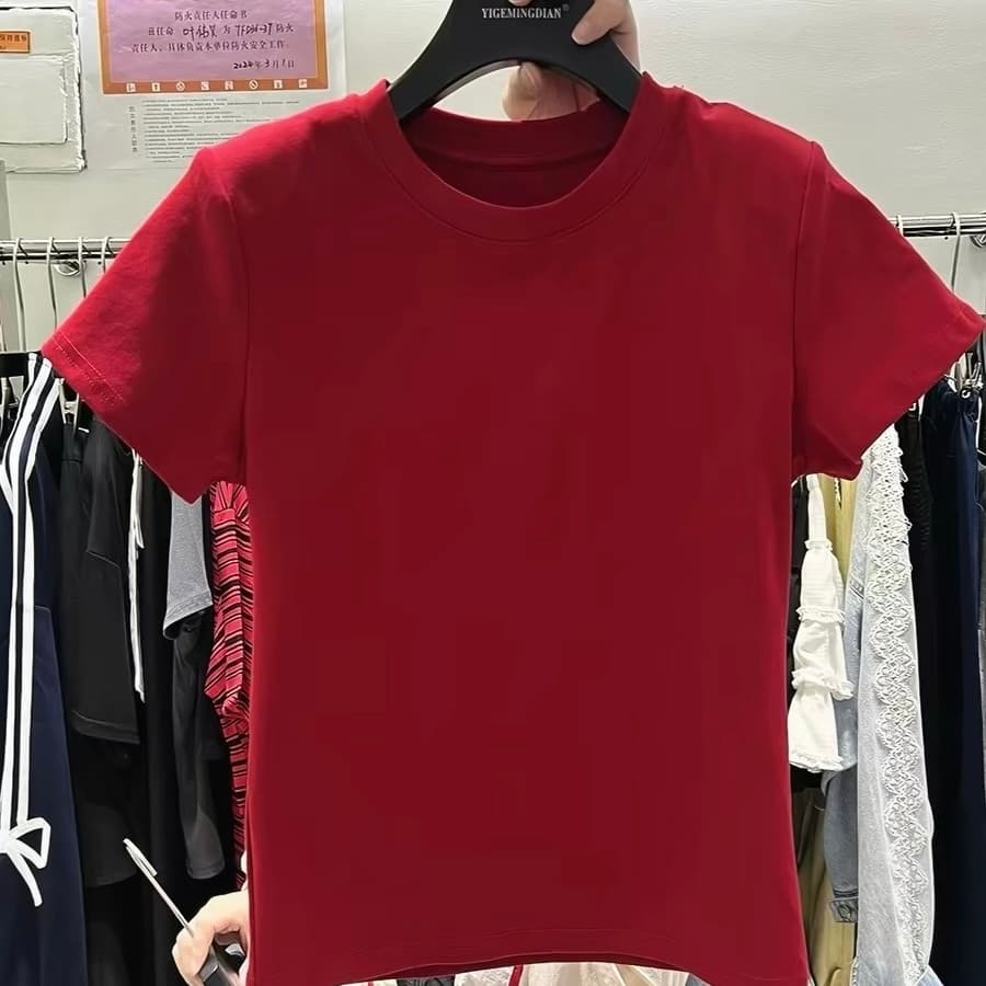 광저우 열세 개 한국 동대문 여성 의류 2026 새로운 긍정적 인 어깨 반팔 티셔츠 작은 키 쇼트 스타일 맨위 여름 이미지 5