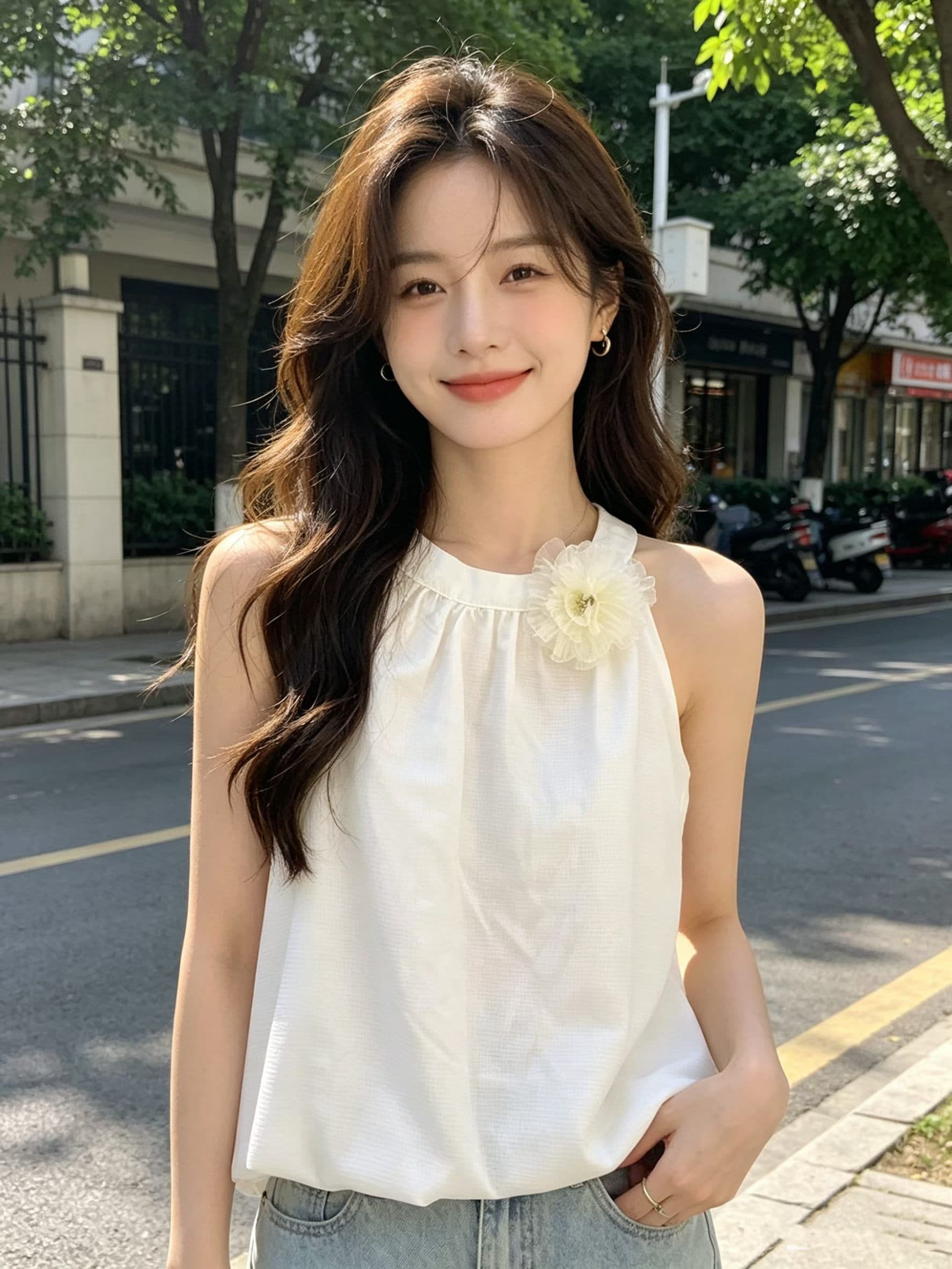 화이트 꽃밭 행침 목 민소매 맨위 여성 여름 프랑스식 조끼 인형 작은 셔츠 5 월 1 일 여행 해변가 면 린넨 셔츠 이미지 3