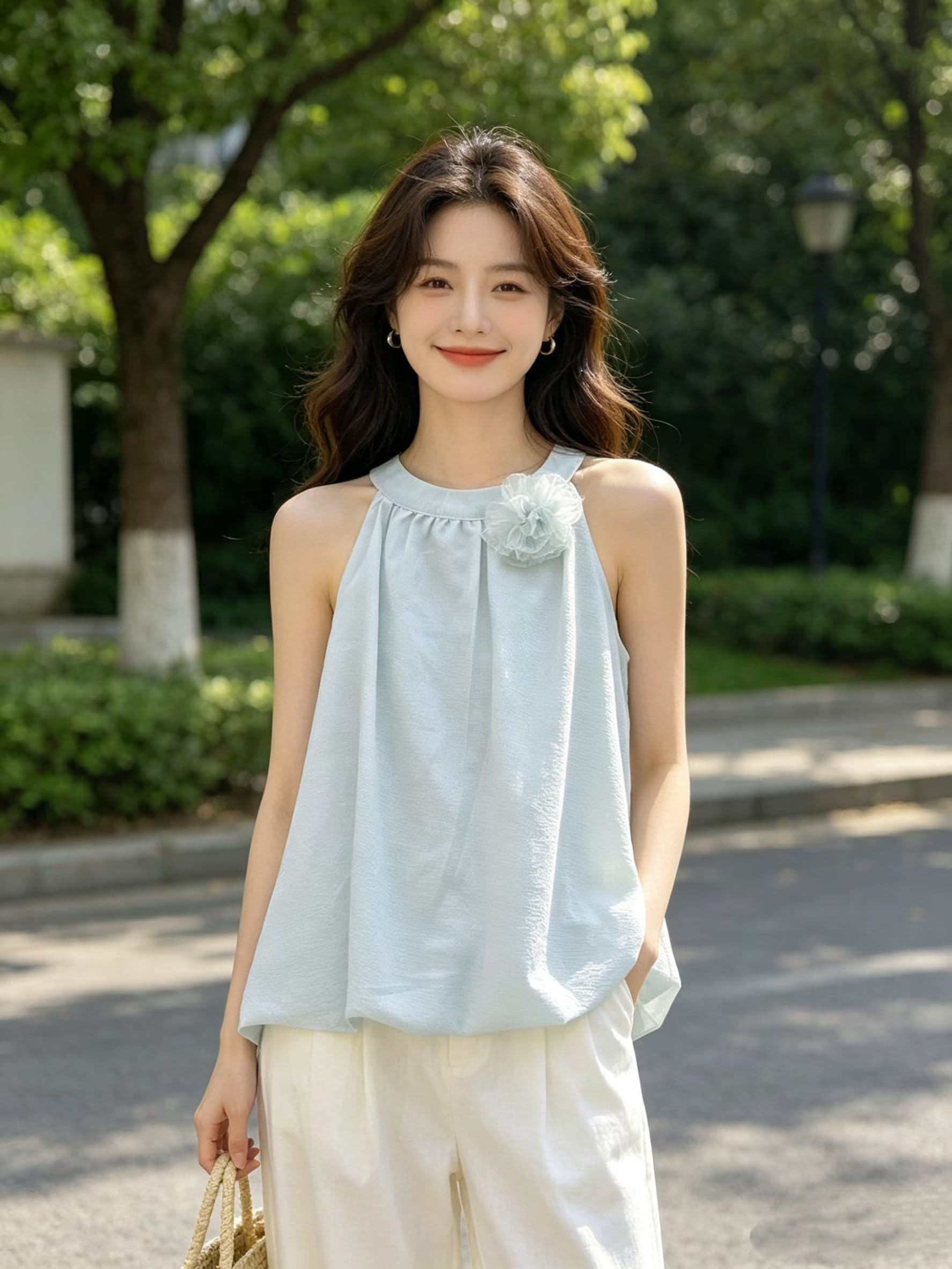 화이트 꽃밭 행침 목 민소매 맨위 여성 여름 프랑스식 조끼 인형 작은 셔츠 5 월 1 일 여행 해변가 면 린넨 셔츠 이미지 4