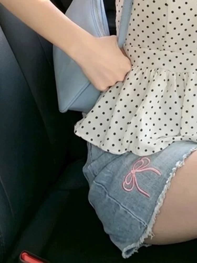 섹시함 핫걸 도트 무늬 프린트 행침 목 캐미솔 디자인 센스 여름 고유 한 몸매 가꾸기 슬림해 보이는 오프숄더 맨위 상세 이미지 5