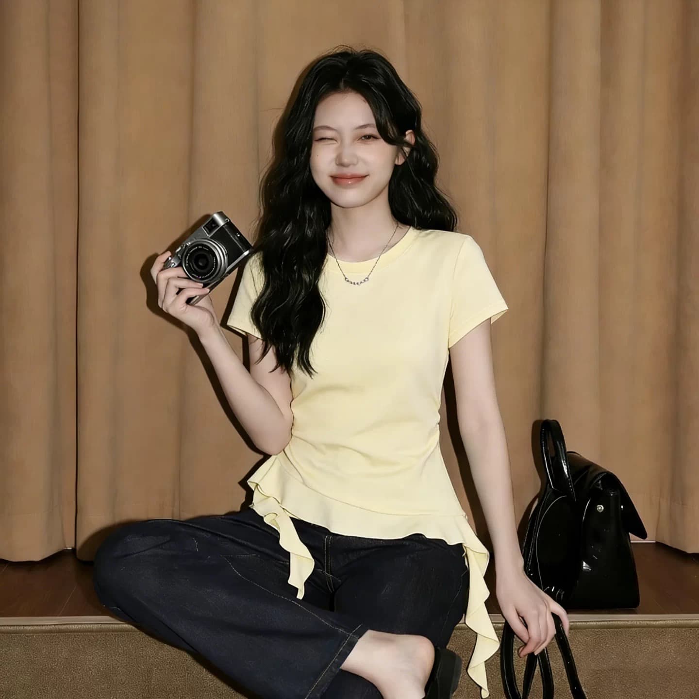 한 부서 고급 센스 핫걸 불규칙 프릴 반팔 티셔츠 여성 여름 새로운 허리 수축 슬림해 보이는 순수한 욕망 맨위 이미지 4