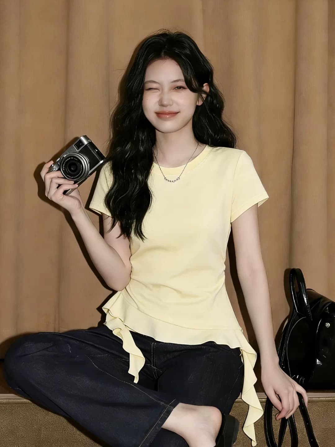 한 부서 고급 센스 핫걸 불규칙 프릴 반팔 티셔츠 여성 여름 새로운 허리 수축 슬림해 보이는 순수한 욕망 맨위 상세 이미지 2