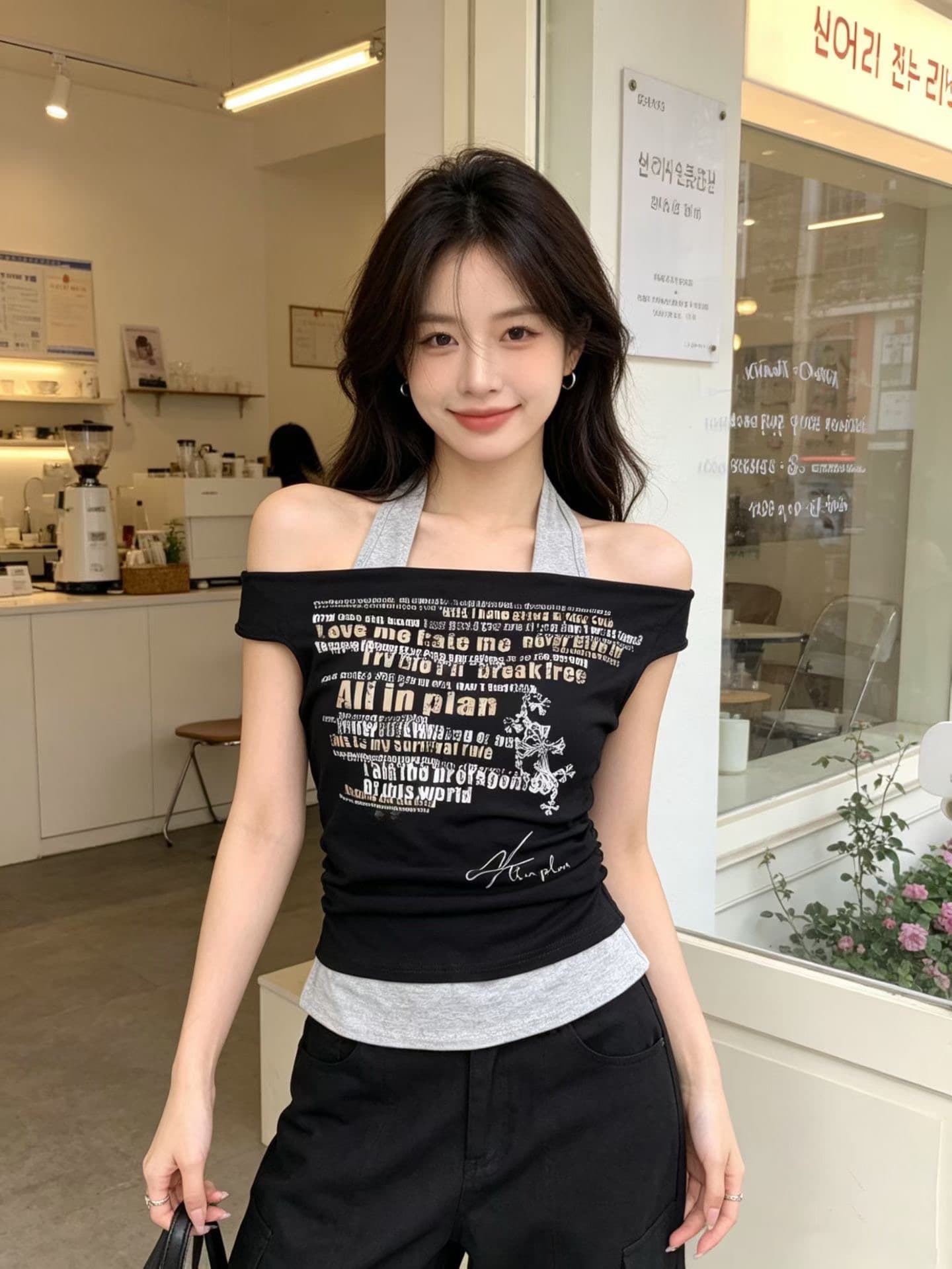 아메리칸 핫걸 바람 알파벳 프린트 페이크 레이어드 반팔 티셔츠 여성 여름 몸매 가꾸기 슬림해 보이는 디자인 센스 쇼트 스타일 맨위 상세 이미지 6